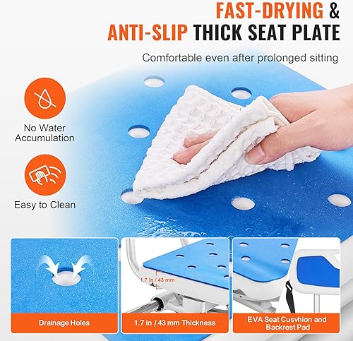 Miniatura 6 de VEVOR Banco de transferencia deslizante para bañera con asiento giratorio de 360 grados, banco de transferencia de bañera ajustable en altura con