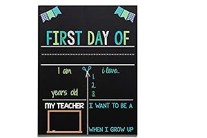 1st Day of School Chalkboard, Reusable Sign Board with Pink Flowers