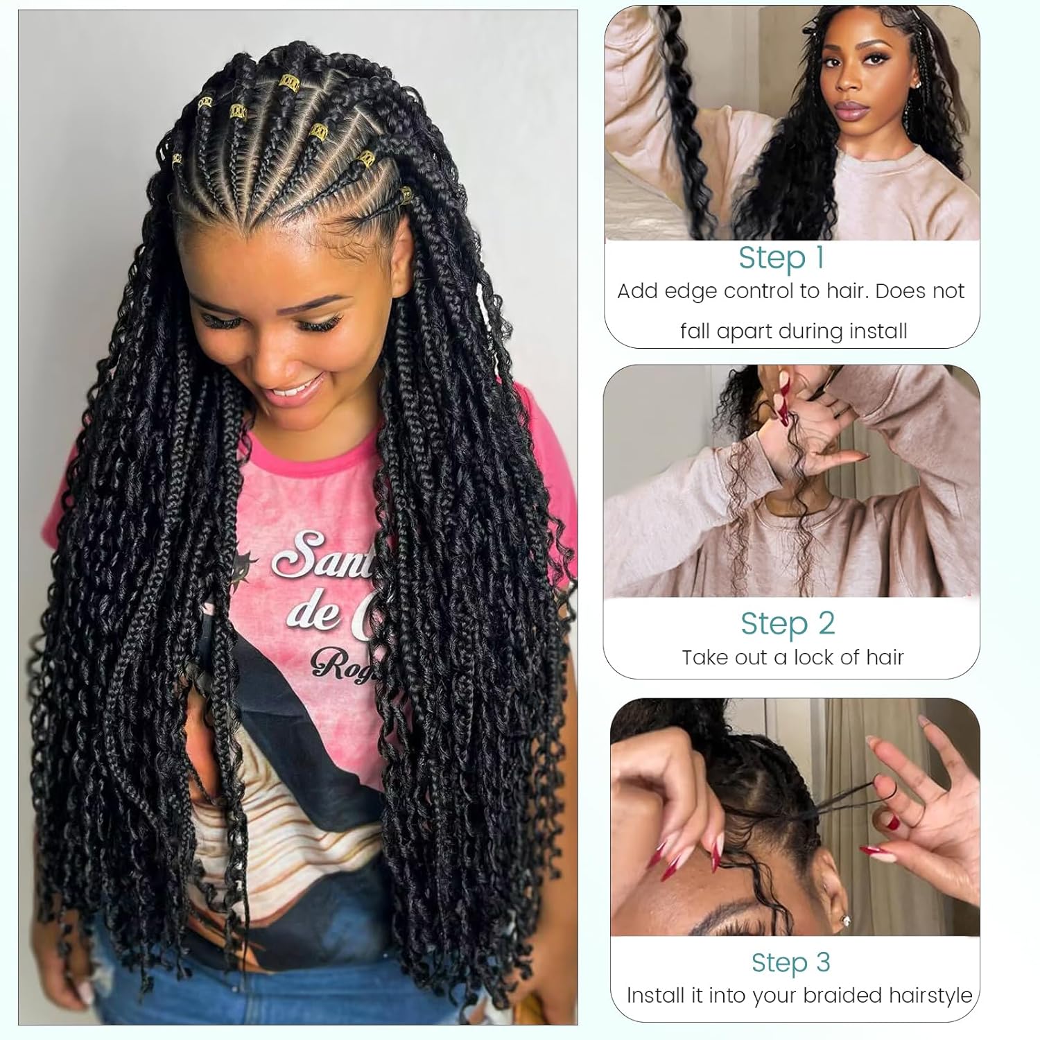 Natural Black Human Braiding Hair for Boho Braids Human Hair Bundles 100g(2 Bundles/Pack) French Curl Micro Human Braiding Hair Extensions No Weft 100% Real Human Hair Wavy Braiding Hair Long 28 Inch