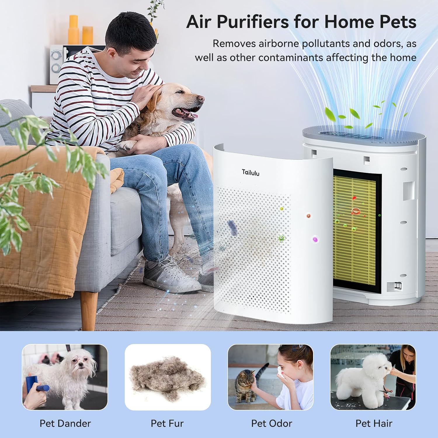 Tailulu Air Purifier Filter for HQKJ-180 Air Purifier, H14 Grade True HEPA for Large Room Filter Allergies Pollen Smoke Dust Pet Dander,Tailulu HQKJ-180 Replacement Filter (Yellow 1Pack) - Image 6