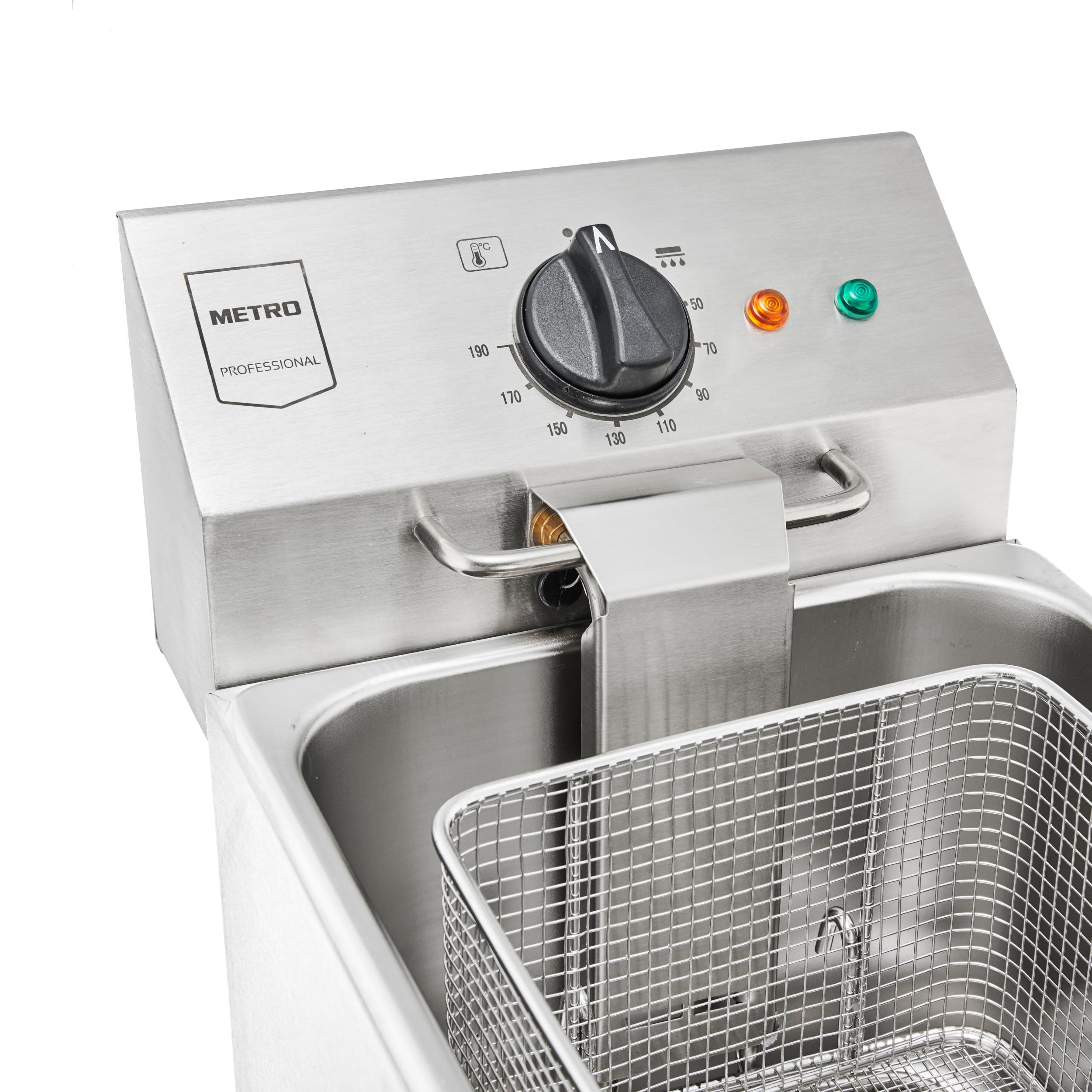 METRO Professional Friggitrice Elettrica GDF3008, Acciaio Inox, 8L, 3250W, Riscaldamento Rapido, con Coperchio, Pannello Comandi Estraibile, Termostato di Sicurezza, Zona Fredda