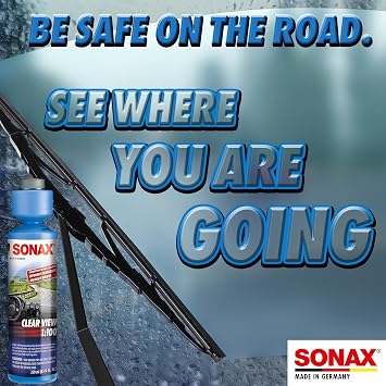 SONAX Clear View Concentrate 271141 | High-Performance Windshield Cleaner Concentrate | Remove Insects, Oil, Road Grime & Film | Streak-Free Phosphate-Free Formula | Makes 6 Gallons of Cleaner | 250ml