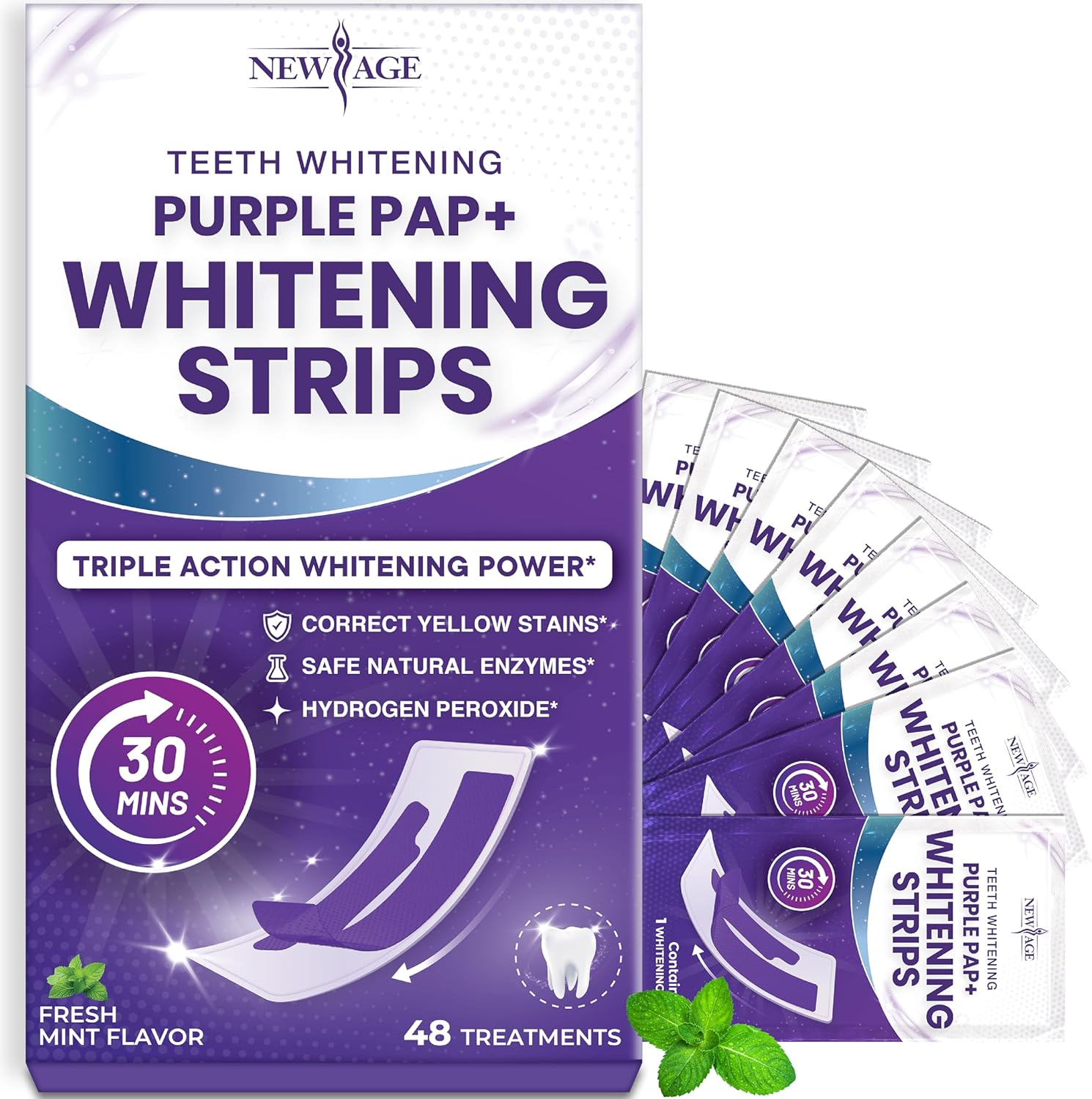 Teeth Whitening Strips - 90-Day Long-Lasting Results, Enamel Safe & Low-Sensitivity, Professional Teeth Whitening Strips with Non-Slip Dry Strip Technology - 48 Upper and 48 Lower - 48 Treatments