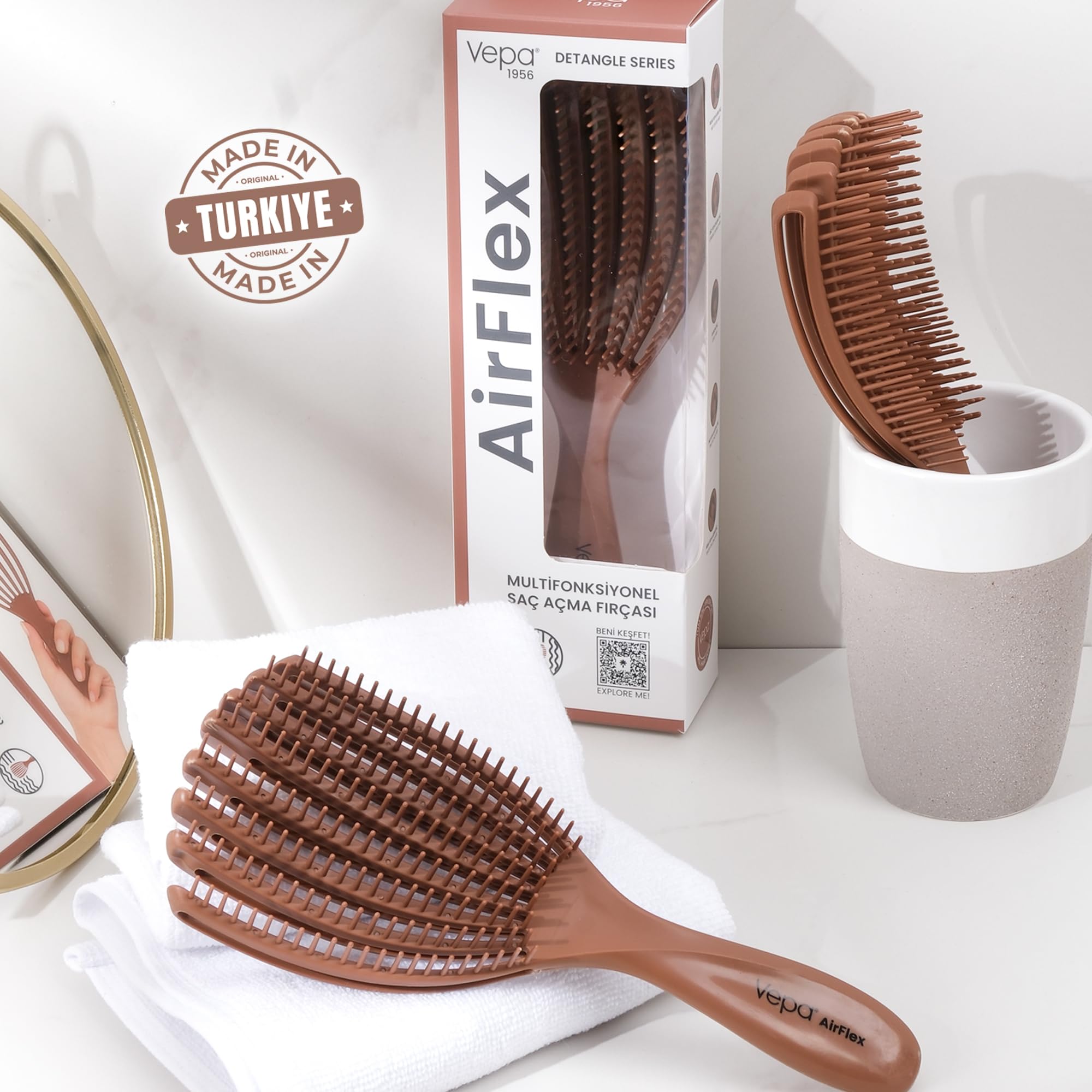 Vepa Airflex Dolaşık Saç Açma Fırçası, Kolay Tarama, Elektriklenme Önleyici Tarak (MOKA)