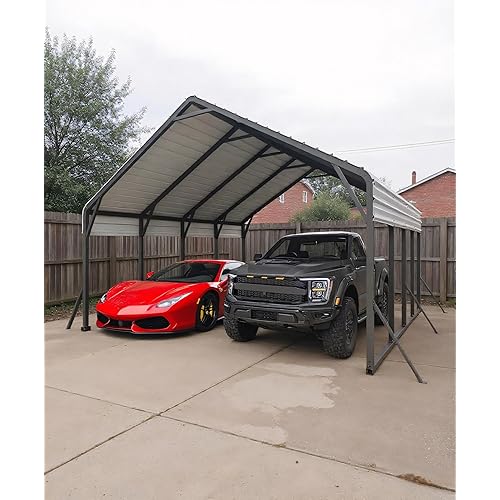 Heavy Duty Steel Carport, All-Weather Metal Shelter for Trucks, Boats & Tractors - Triple Rust Resistant Galvanized Frame with Windproof Design (20x20 FT)
