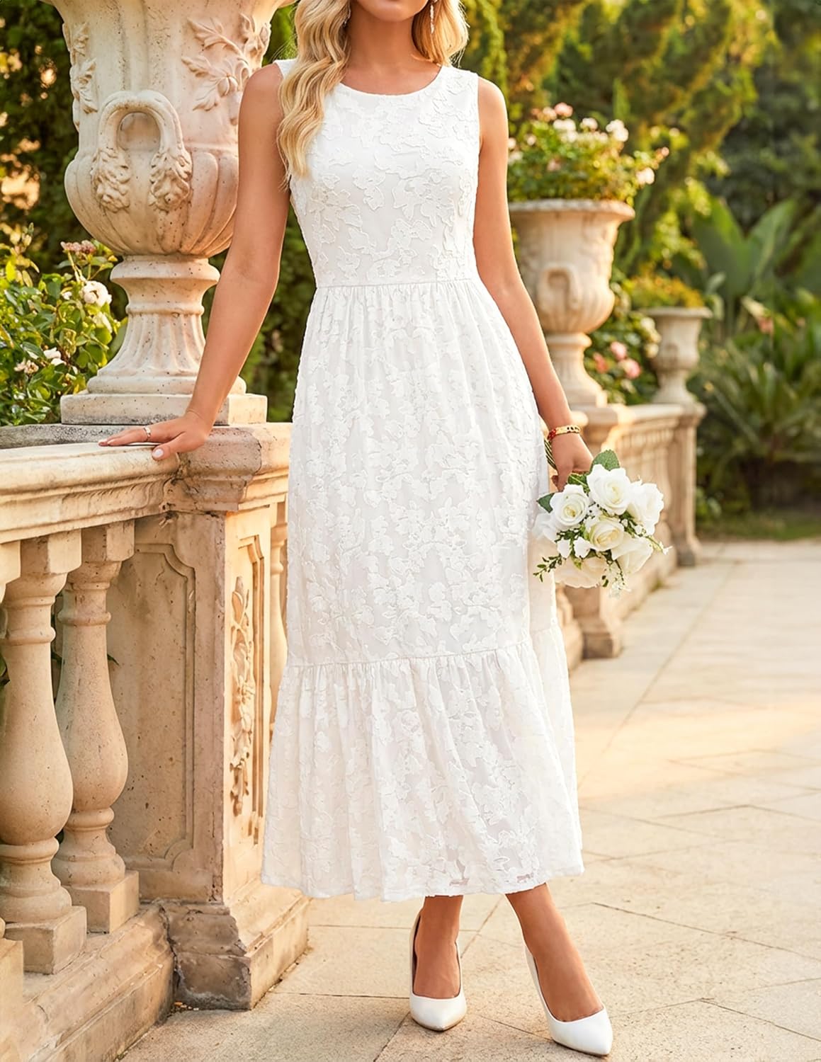 ZESICA Women‘s Summer Floral Bridal Shower Midi Dress Sun Dresses for Women 2026 Vacation Casual Flowy Sundress