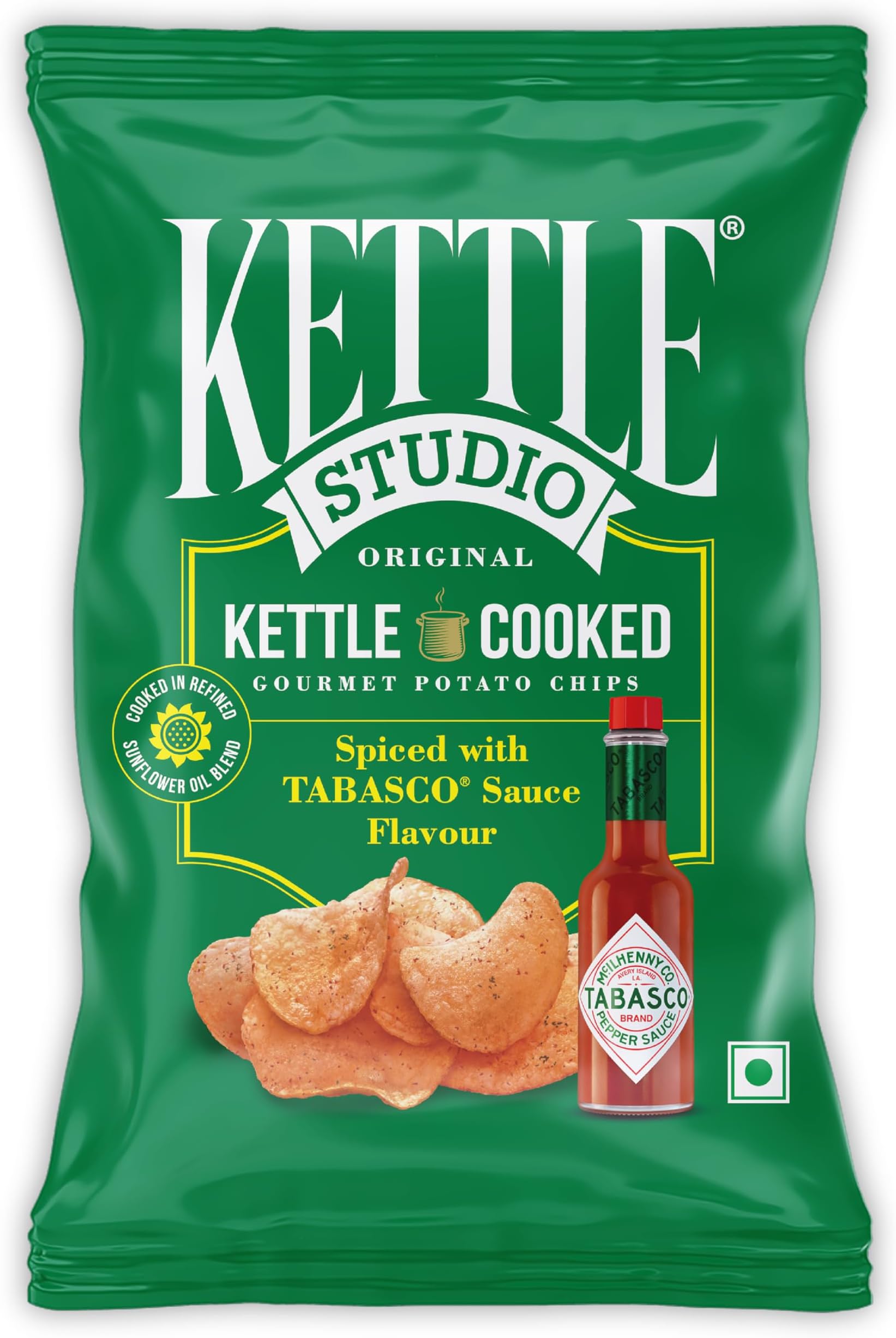 TABASCO® Sauce Flavour Potato Chips | Spicy Kettle-Cooked Chips | Bold & Tangy Fiery Heat | Gluten-Free | Crunchy Snack | 120g Pack