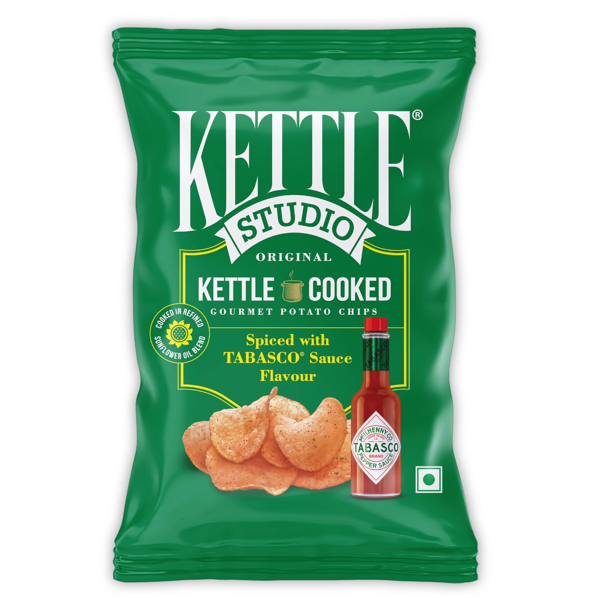 Kettle Studio TABASCO® Sauce Flavour Potato Chips | Spicy Kettle-Cooked Chips | Bold & Tangy Fiery Heat | Gluten-Free | Crunchy Snack | 113g Pack