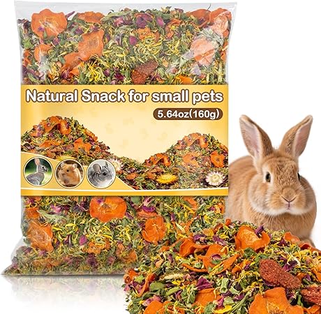 Sukh Natural Botanical Rabbit Treats - 160G Guinea Pig Treats Healthy Natural Mixed Freeze Dried Vegetable,Flowers & Fruit Hamster Treat for Bunny,Guinea Pig,Hamster,Chinchilla,Gerbil