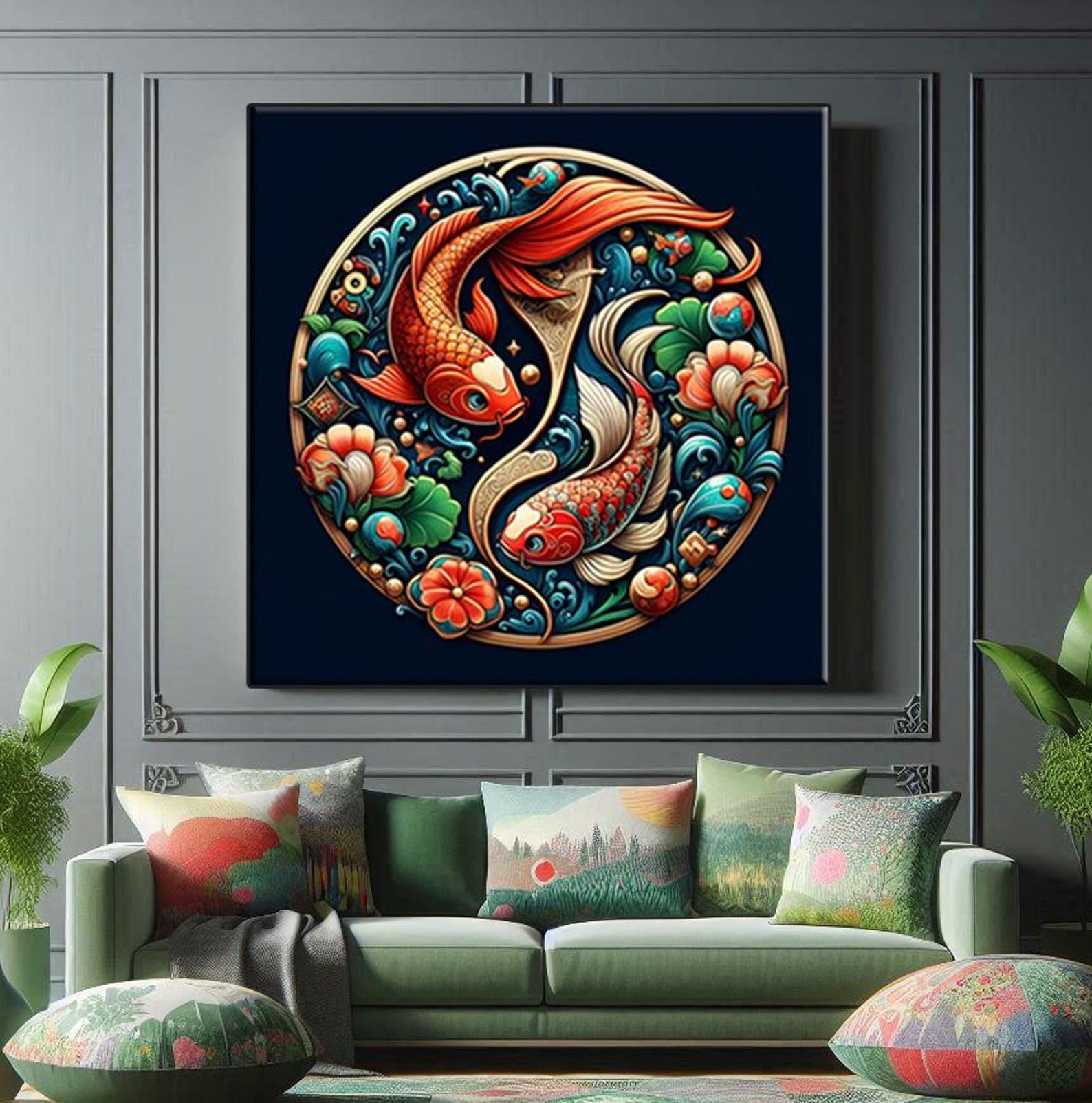 Art zen contre le stress : tableau carpes koï pour mur de bureau - 8