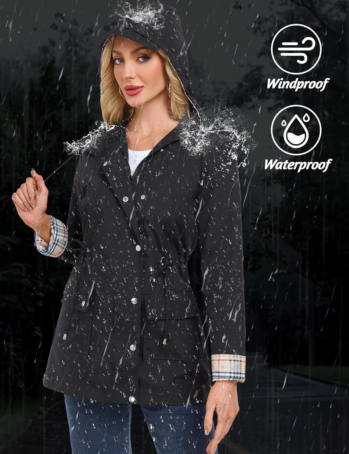 BBX Lephsnt Rain Coats for Women Waterproof Rain Jacket Lightweight Windbreaker Outdoor Hooded Trench Coat - Image 4
