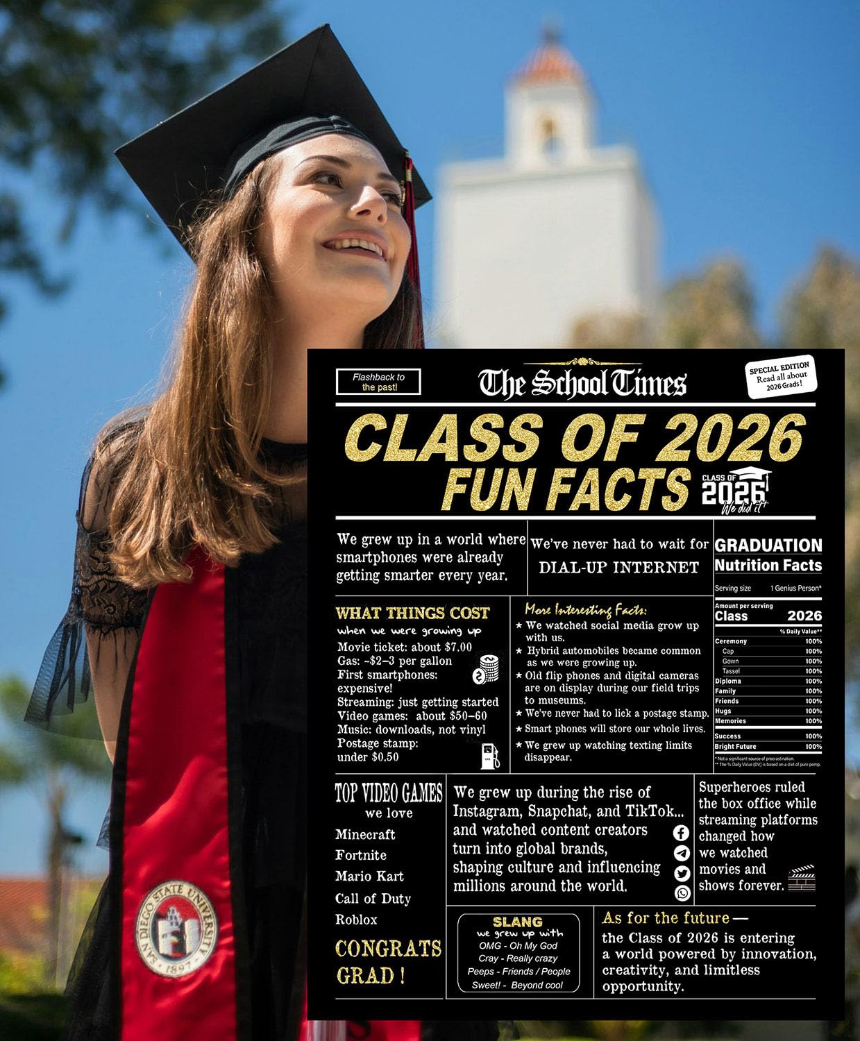 2026 Graduation Decorations, Class of 2026 Fun Facts Graduation Centerpieces for Tables, Grad Party Decor Poster Sign Card, Graduation Gifts — view 3
