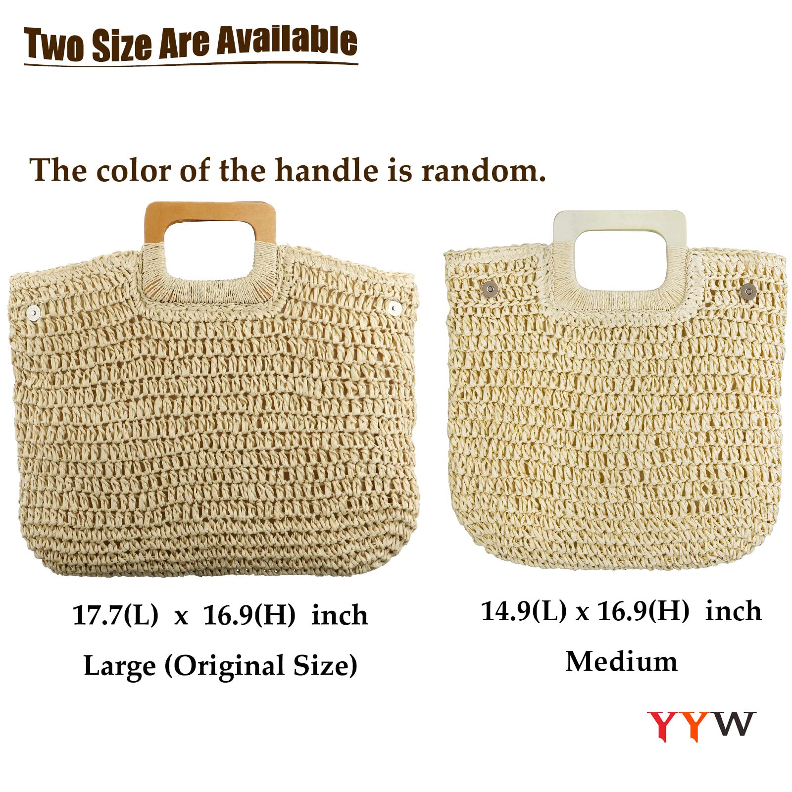 YYW Straw Tote Bag Women Hand Woven Large Casual Handbags Hobo Straw Beach Bag with Lining Pockets for Daily Use Beach Travel