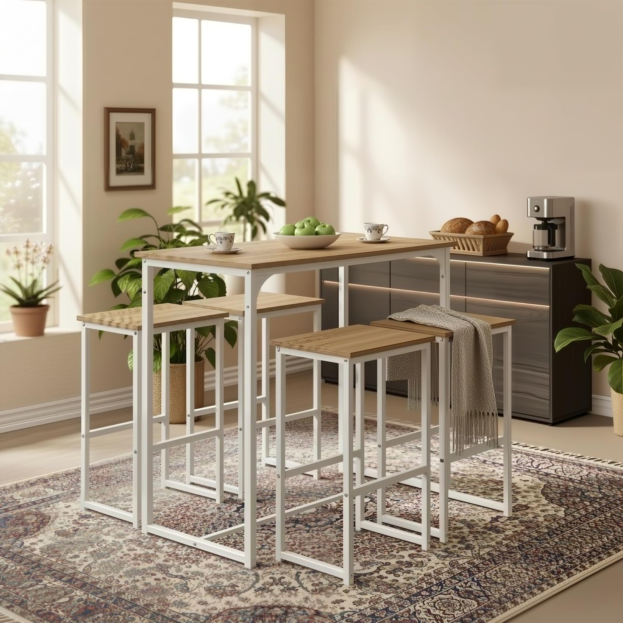 Table à Manger avec 4 Chaises Ensemble 5 pièces 100 x 50 x 90 cm Cadre Acier Blanc Mat Veine Chêne