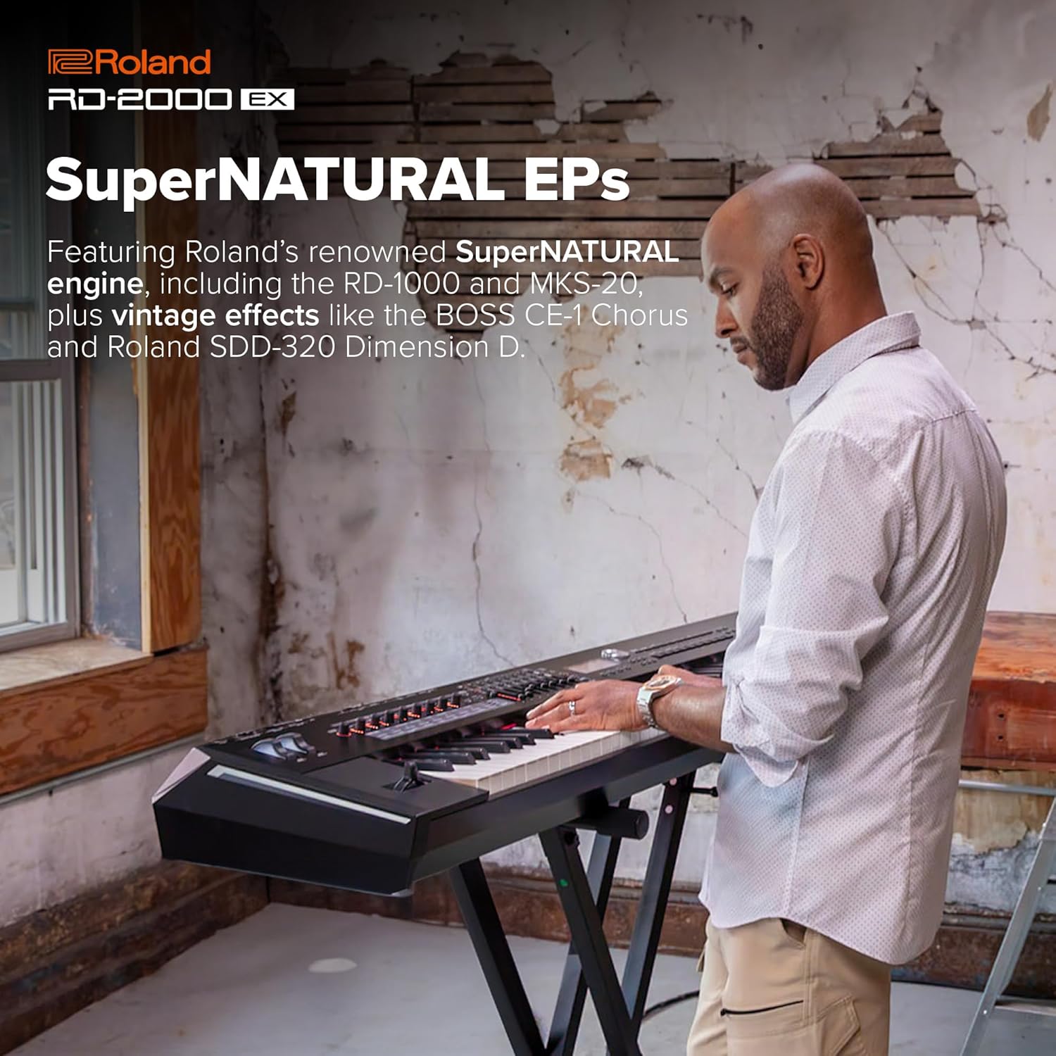 Detailed view of the control knobs and sliders on the Roland RD-2000 EX