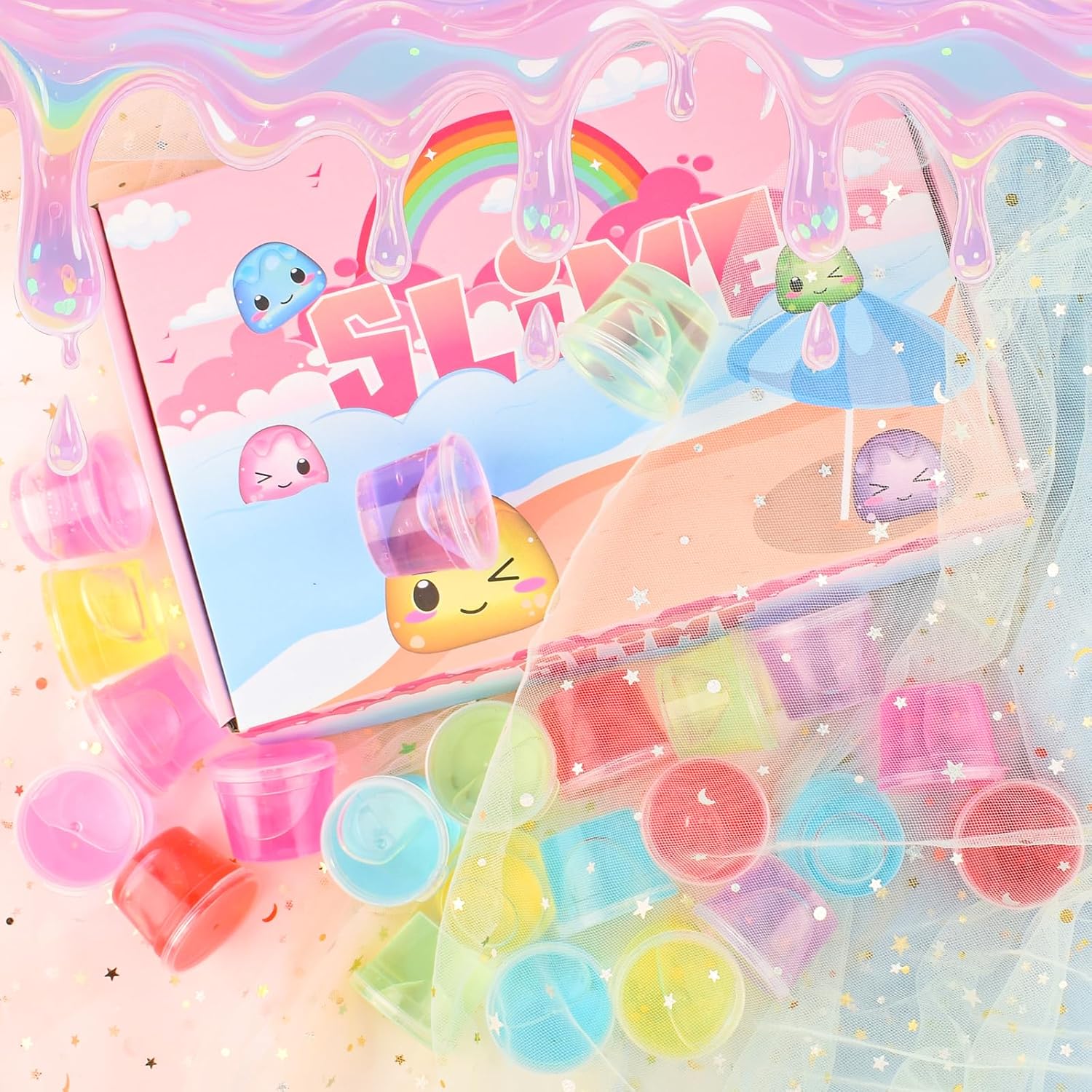 24 Pack Mini Slime,Clear Slime Party Favors,Non-Sticky, Soft & Stretchy Slime Kit for Classroom Rewards,Christmas Stocking Stuffers, Goodie Bag Stuffers,Easter Basket Stuffers for Kids Boys Girls