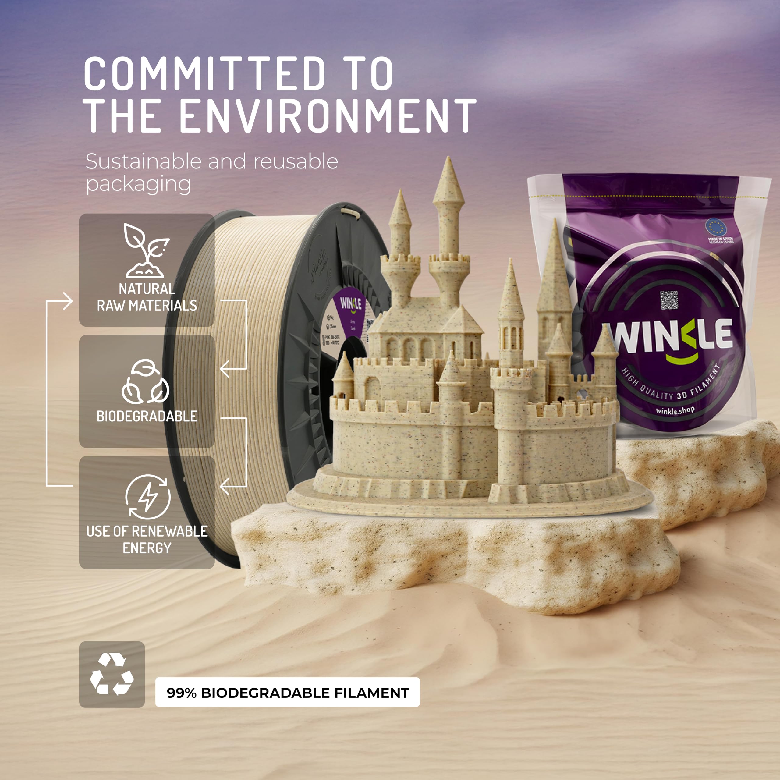 WINKLE Filament PLA HD Texture (Teksturowany) Piaskowy do Drukarki 3D | 1,75 mm 1 kg | Dokładność Wymiarowa | Cewka