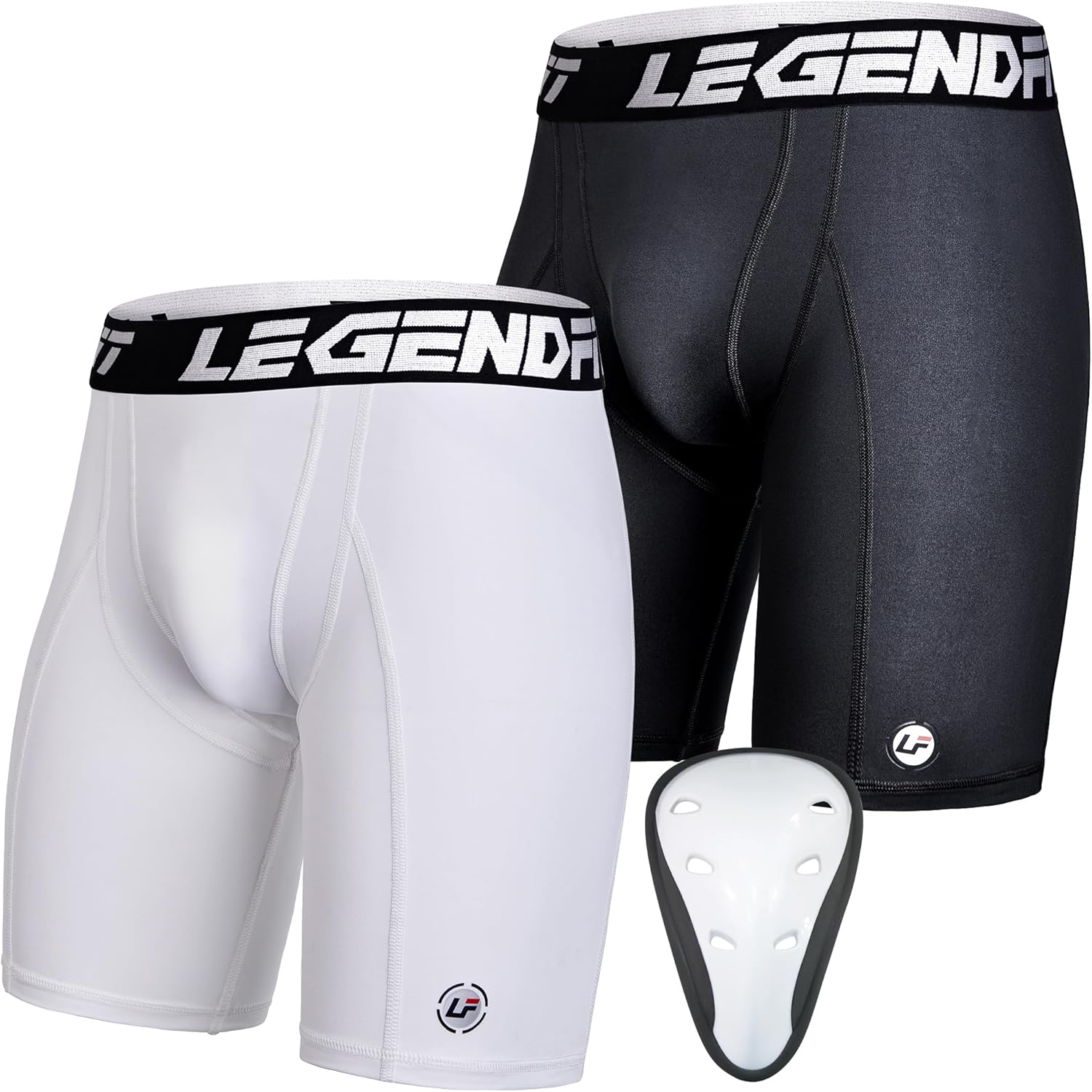 Boys Baseball Compression Shorts w/Cup Pocket BW_XS + Athletic Protective Cup