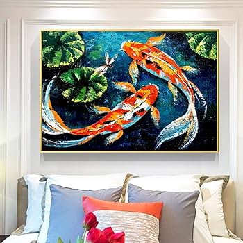 Amazon.co.jp: キャンバスに抽象的な水彩画の魚鯉のポスター