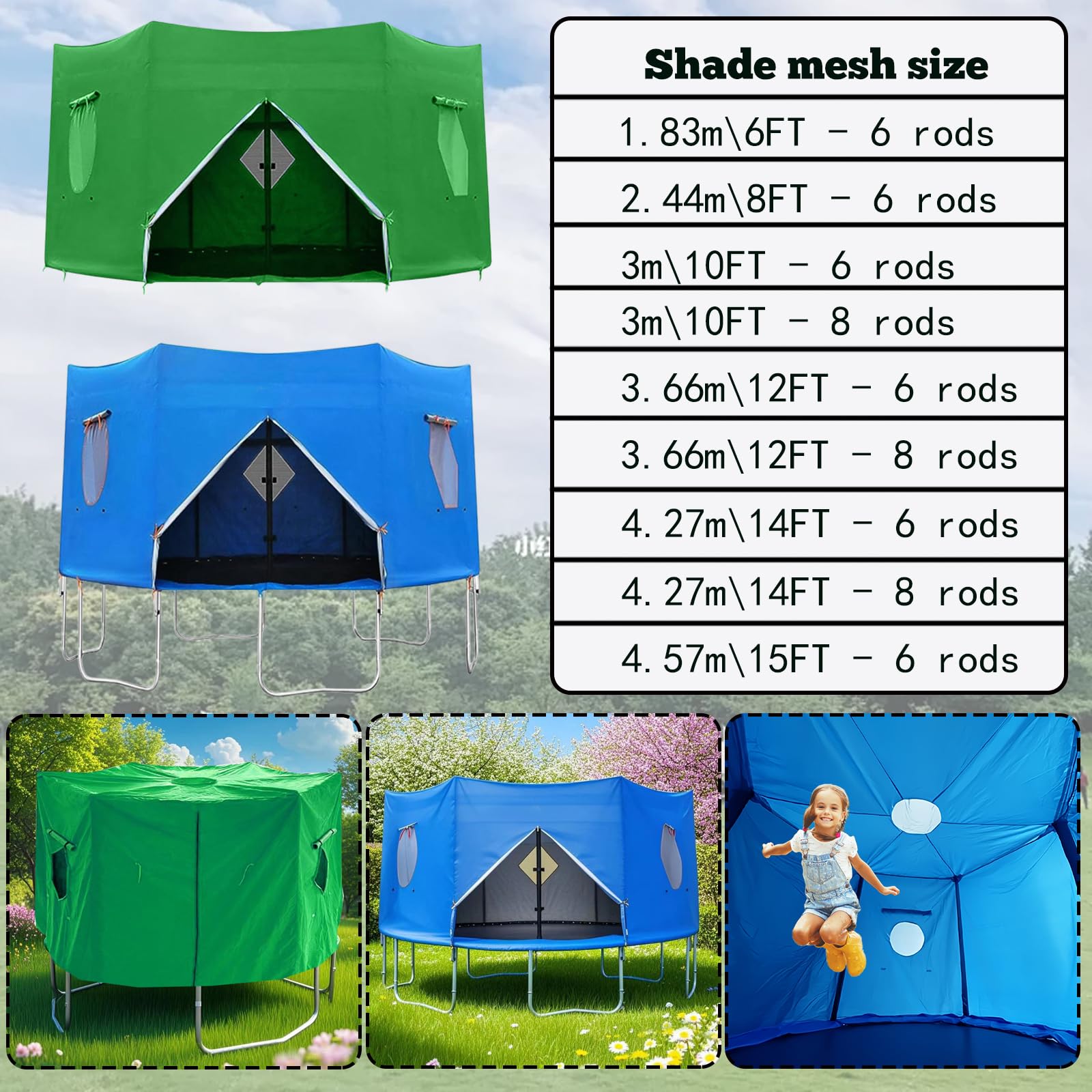 Tenda Telo Protettivo Copertura per Trampolino Elastico (183/244/306/366/427cm) Tenda di Protezione dalle Intemperie per Tappeti Elastici | Resistente ai Raggi UV, Parasole (Verde,8FT-6 2.44m)