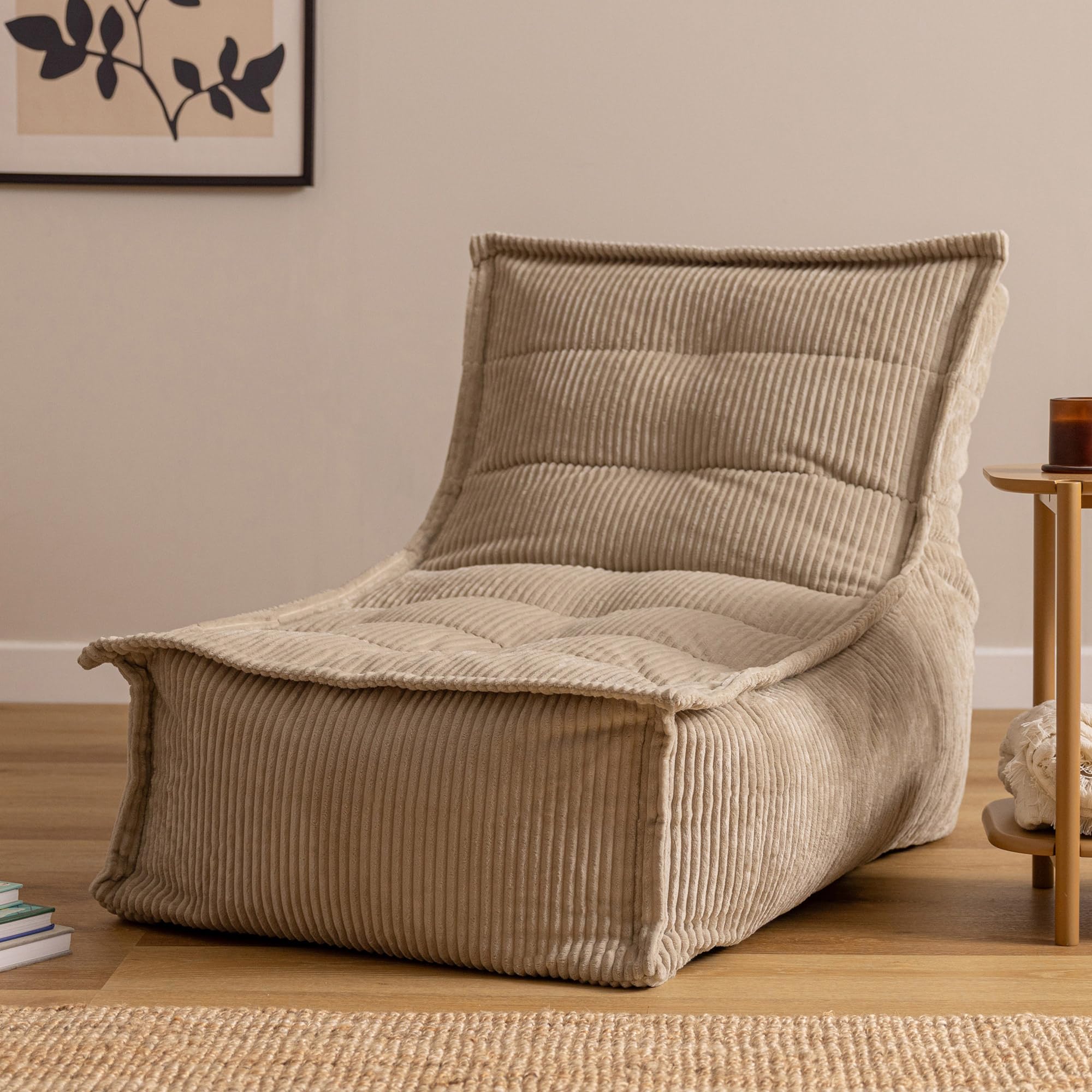 icon Milano Pouf Poggiapiedi, Beige, Velluto a Coste, Poltrona Sacco con Riempimento Incluso, Pouf Sacco, Camera da Letto, Soggiorno, Mobili Soggiorno