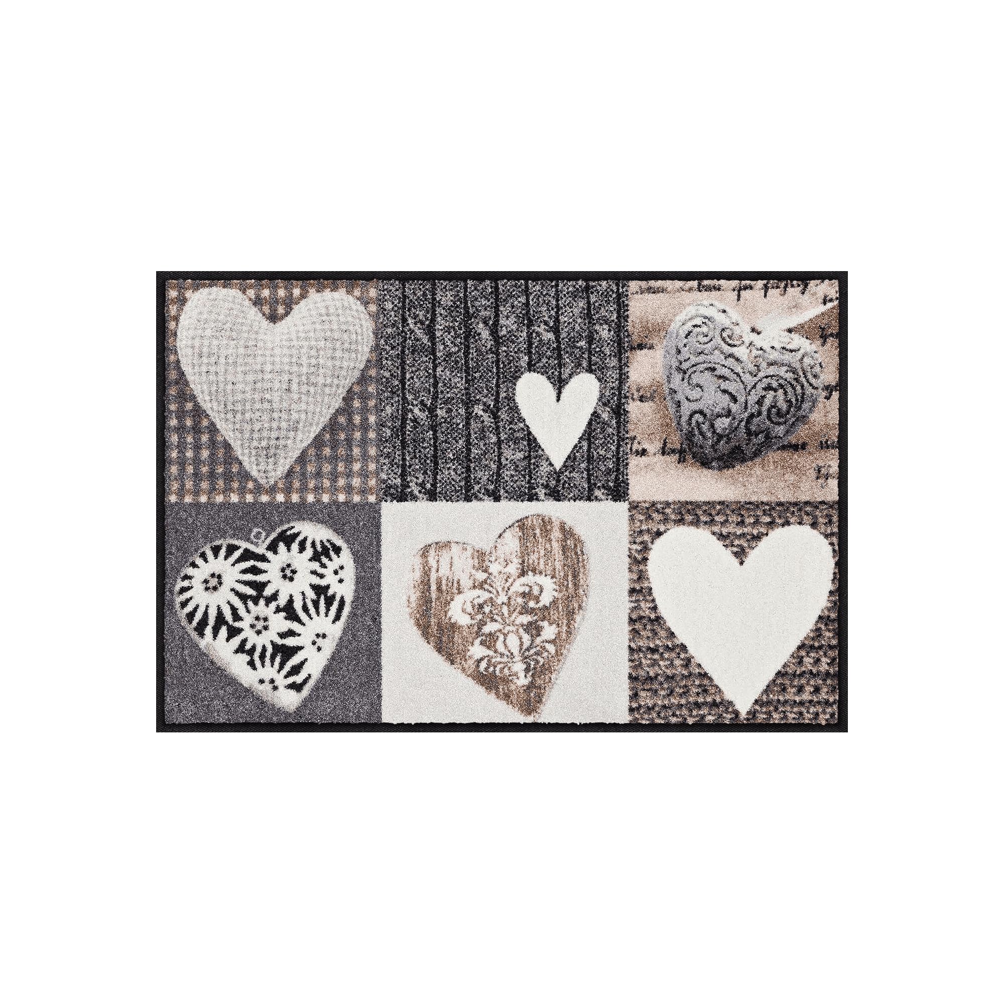 Salonloewe Grey,Beige Washable Doormat With Alps Happiness Heart 50X75 Cm