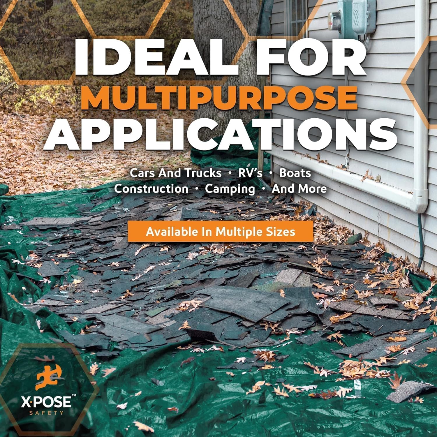 Heavy Duty Poly Tarp 60' x 60' - Bulk Full Pallet (10 Pack) Thick Waterproof, UV Blocking Protective Cover - Reversible Green & Black - 10 Mil Thick Polyethylene - by Xpose Safety