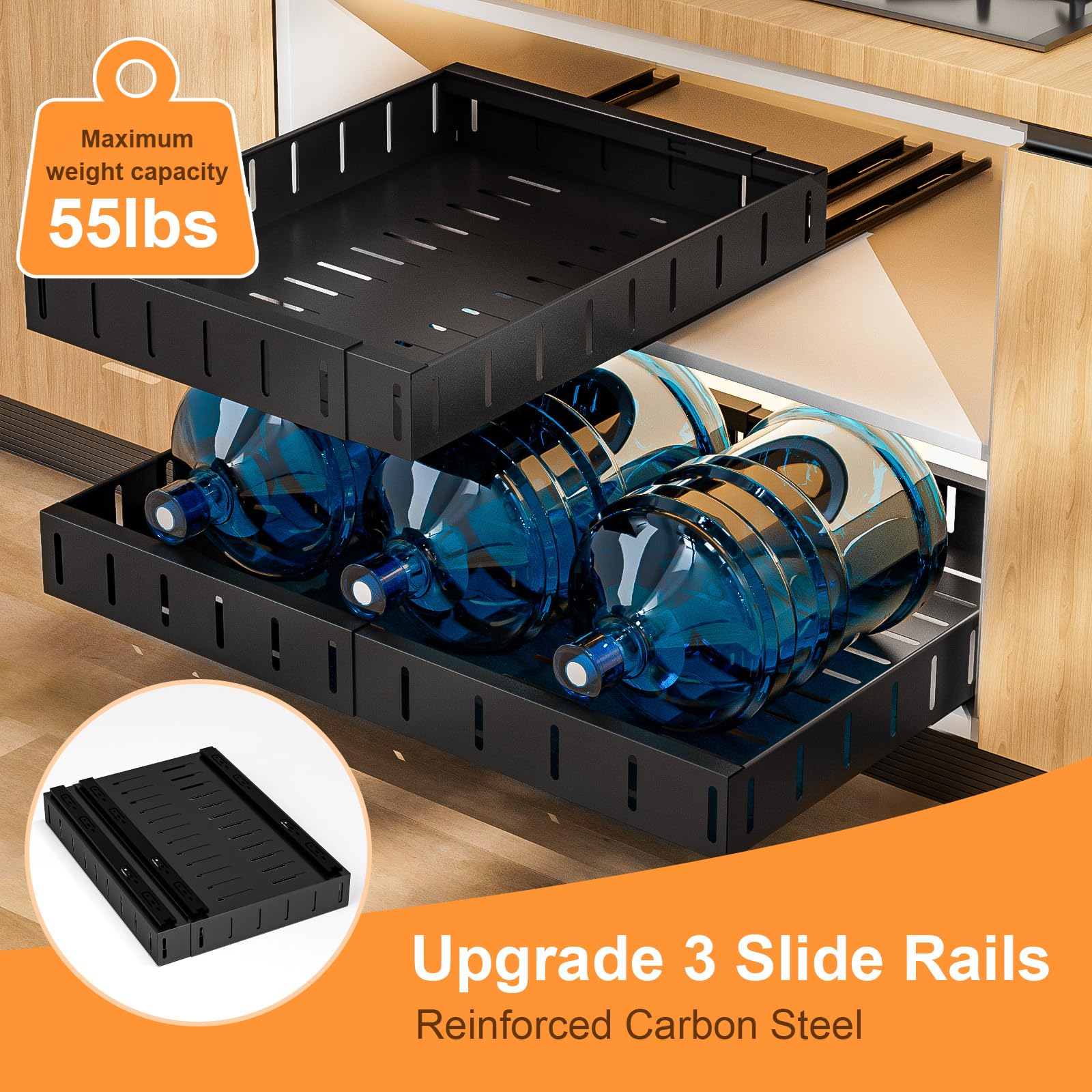 Cassetto Estraibile Cucina, 2 Pezzi Larghezza Regolabile 30-50CM Cassetto Telescopico Cucina, Cassetti Scorrevoli per Senza Trapano