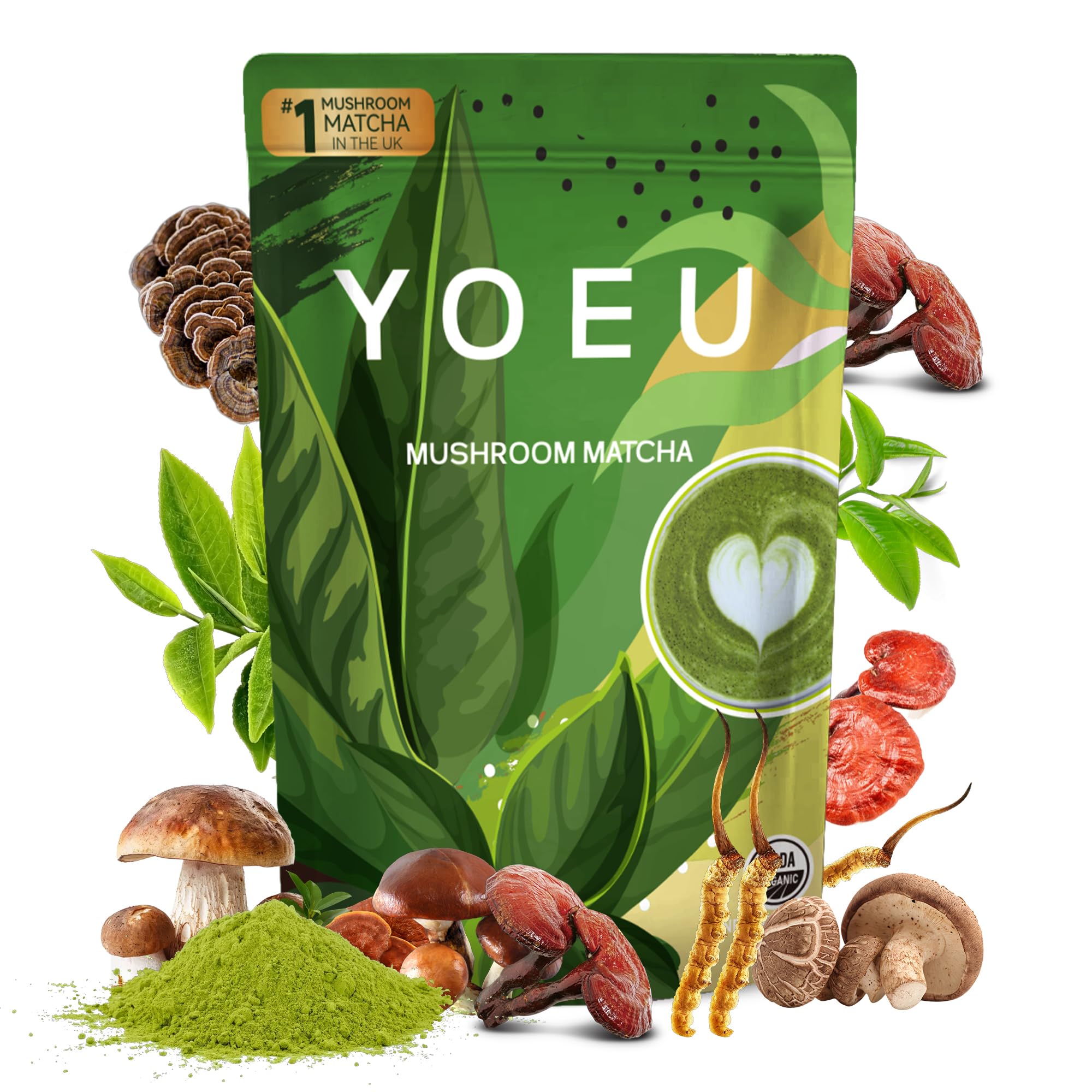 180g Organic Matcha Mushroom Powder Japanese Matcha 12 Natural Ingredients Instant Coffee Latte Powder Coffee Alternative