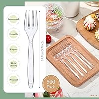 Vista 2 de 1000 tenedores de plástico desechables transparentes, utensilios de plástico resistentes, cubiertos pesados, tenedores desechables para el hogar