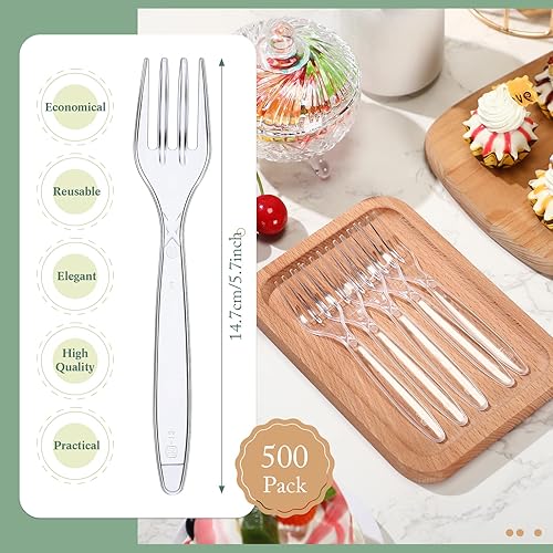 Miniatura 2 de 1000 tenedores de plástico desechables transparentes, utensilios de plástico resistentes, cubiertos pesados, tenedores desechables para el hogar,