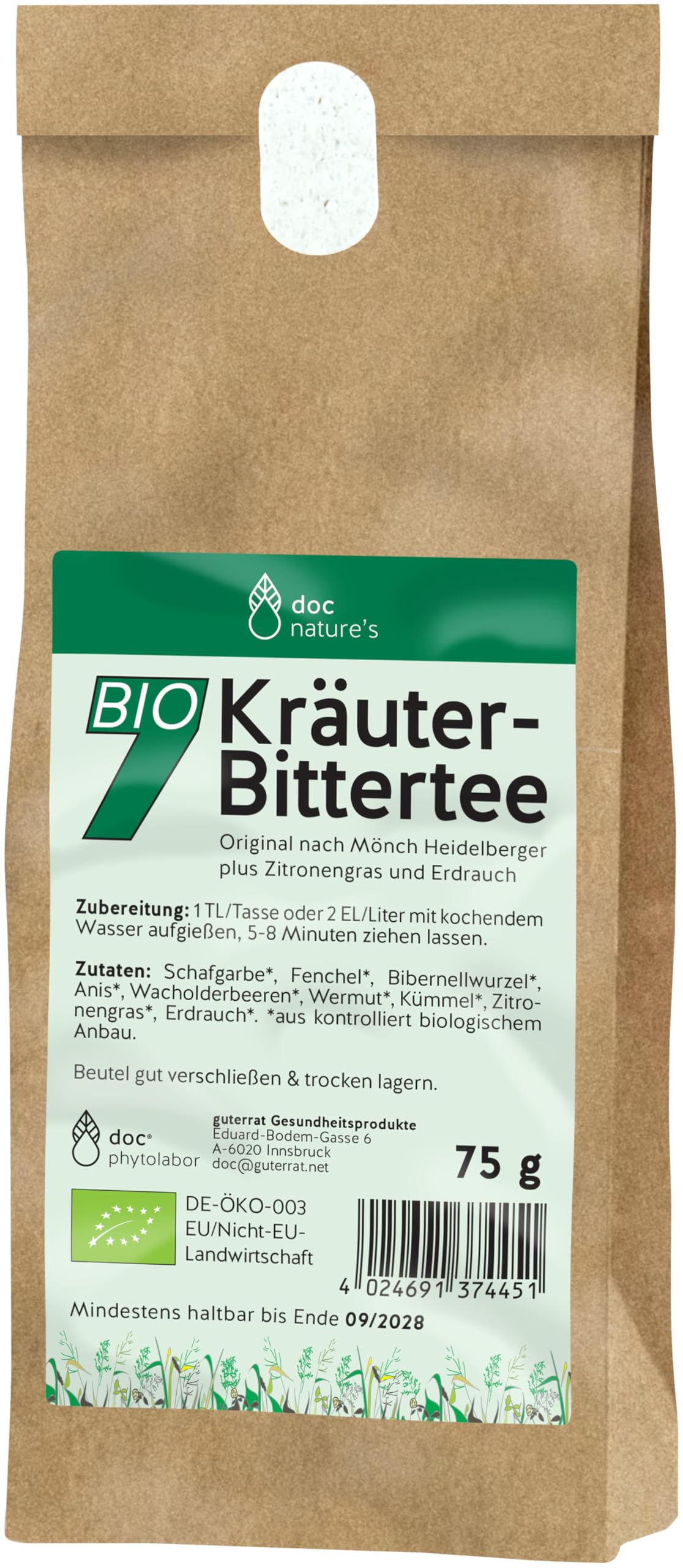 doc phytolabor BIO 7 Kräuter-Bittertee, Wichtige Bitterstoffe für jeden Tag, Teemischung von B. Heidelberger + Zitroneng