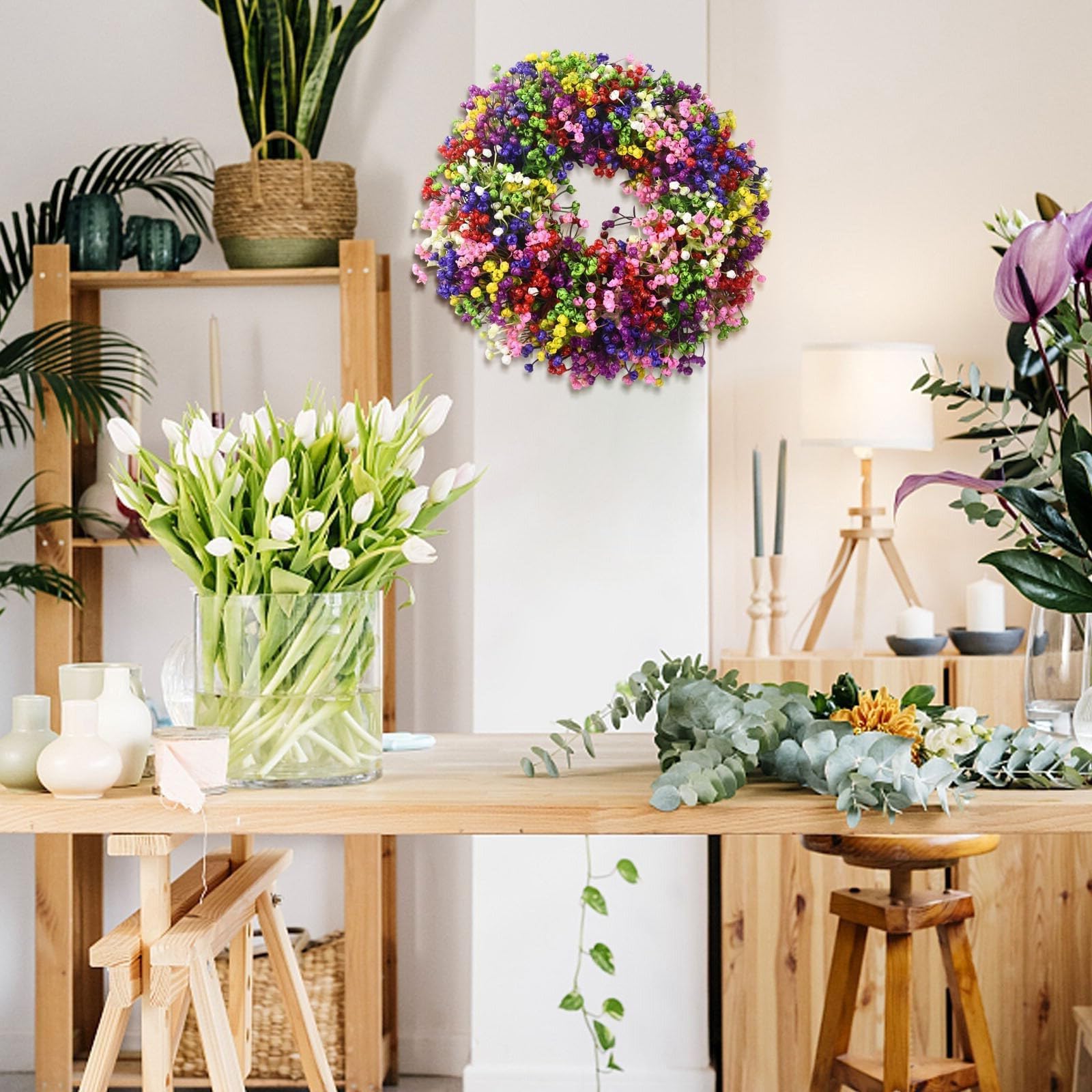Couronne de porte Toute l'Année, Couronnes de Gypsophiles De Printemps, pour Les Décorations de Vacances