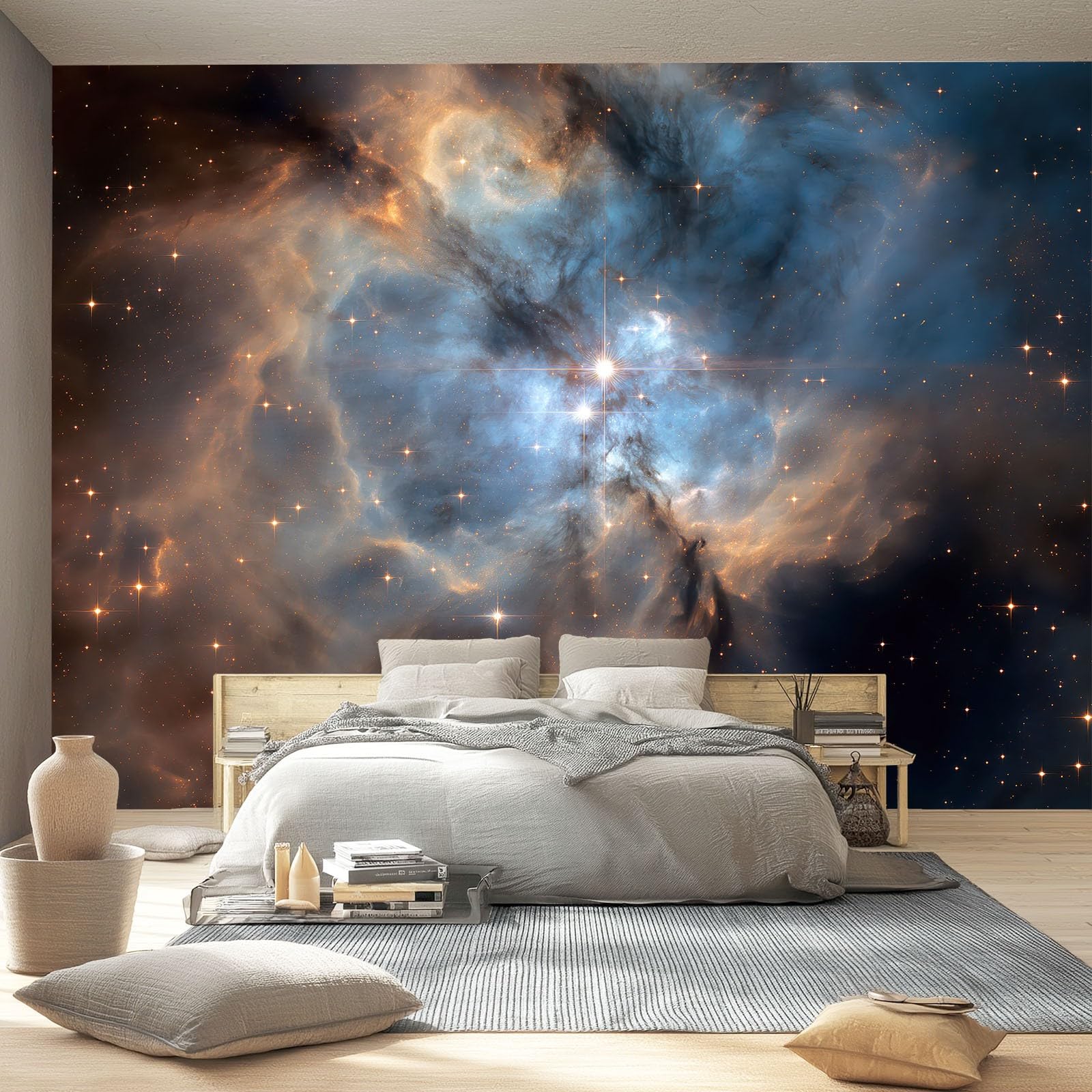 Tapeta 3D z włókniny natura mgławica gwiaździste niebo 200 x 140 cm tapeta dekoracja ścienna do salonu sypialni niebieski