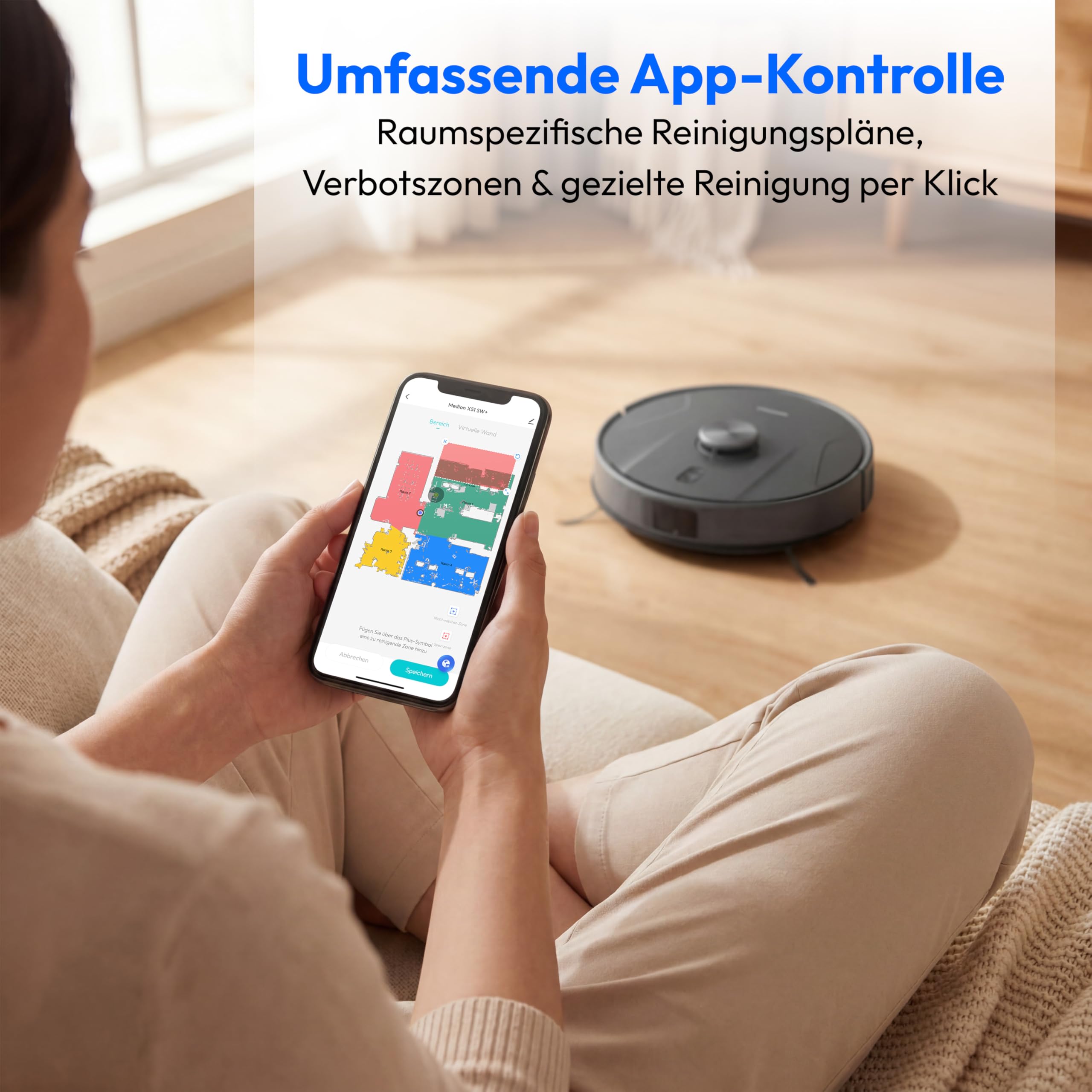 MEDION Saugroboter mit 2-in-1 Absaugstation, Lasernavigation und Wischfunktion X51 SW+ (Starke 10000Pa Saugkraft, 2in1 Roboterstaubsauger, rotierende Wischmopps, Kreuzlinienlaser) grau