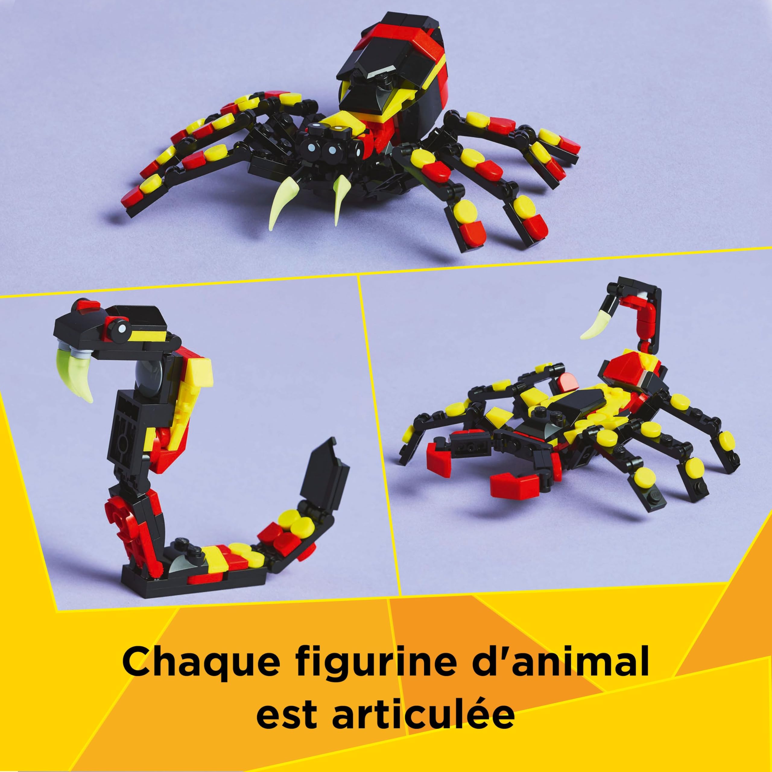 LEGO Creator 3-en-1 Animaux sauvages : l’araignée surprenante - Se transforme en scorpion ou en serpent - Jeu de construction pour garçons et filles amoureux de la nature - Idée cadeau dès 7 ans 31159