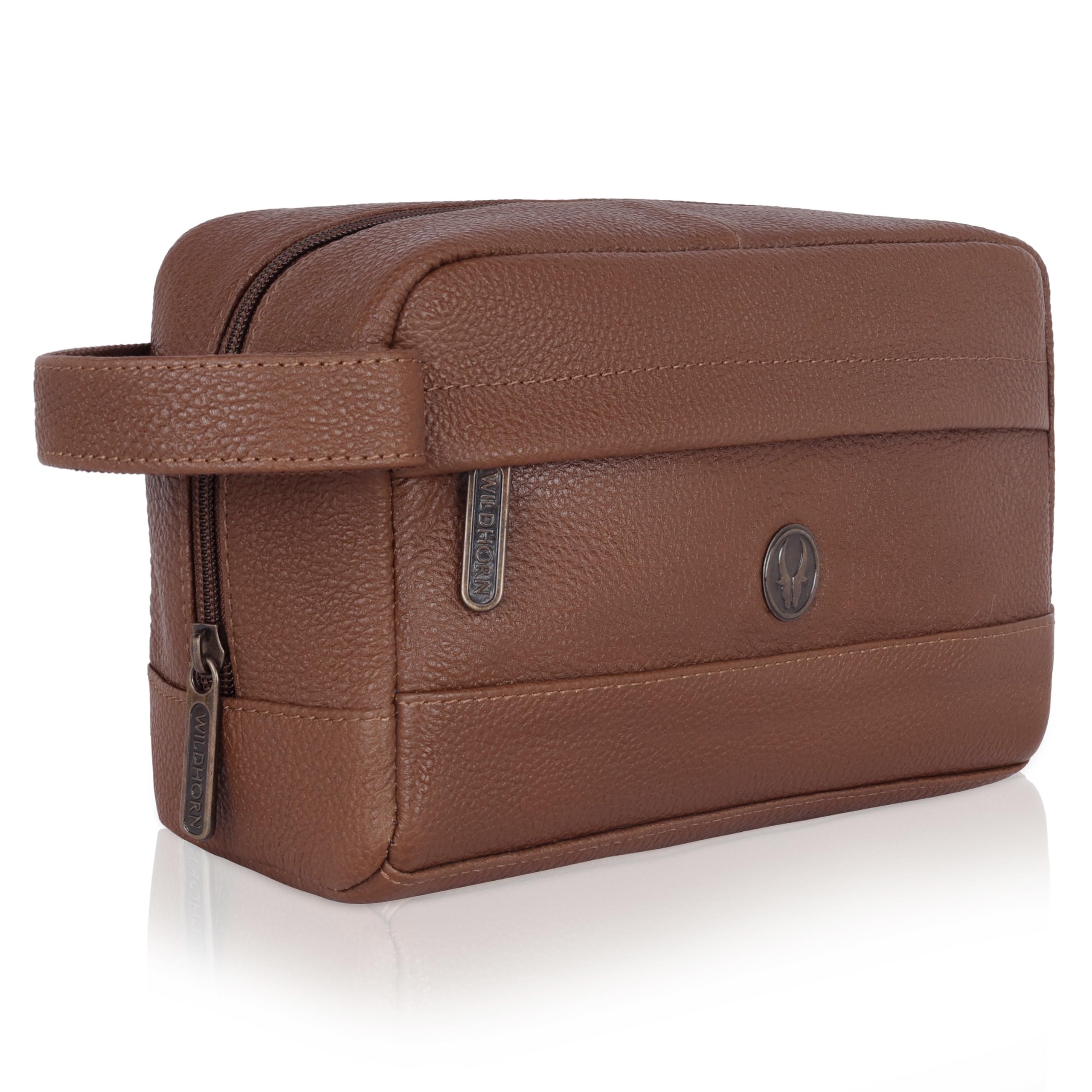 WildHorn Leather Toiletry Bag For Men & Women - Dopp Kit For Travel Large Toiletry Kit. Toiletries Organizer (Walnut), 9.5 CM, Brown