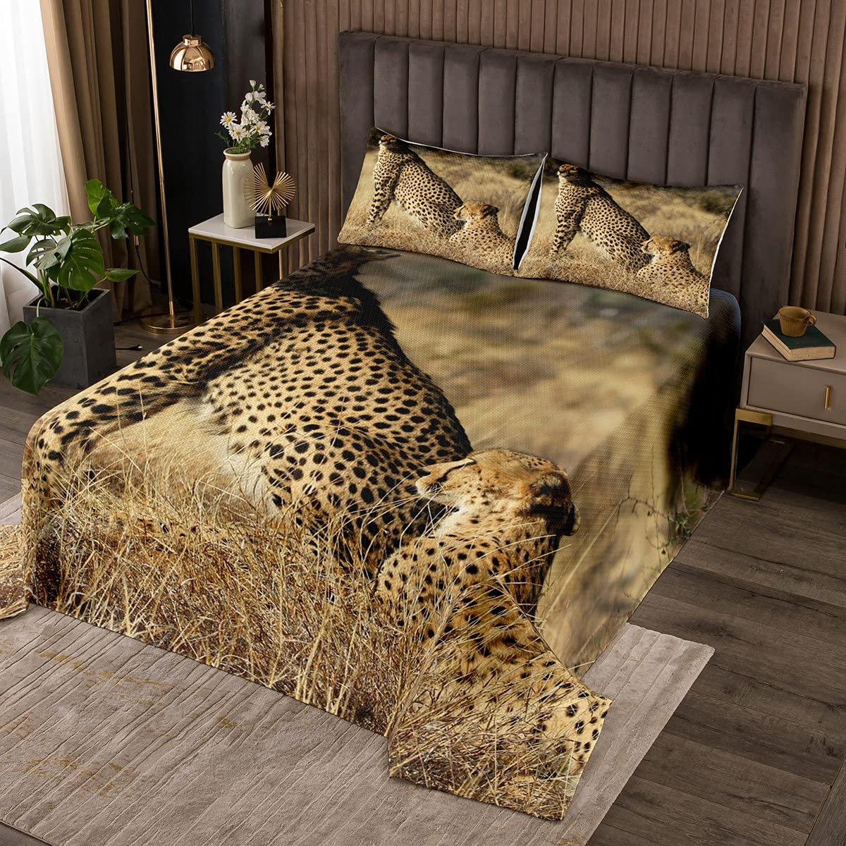 Homemissing Leopard Comforter Safari Cheetah Copriletto trapuntato con animali selvatici per ragazzi ragazze bambini stile fauna selvatica leggero set copriletto matrimoniale
