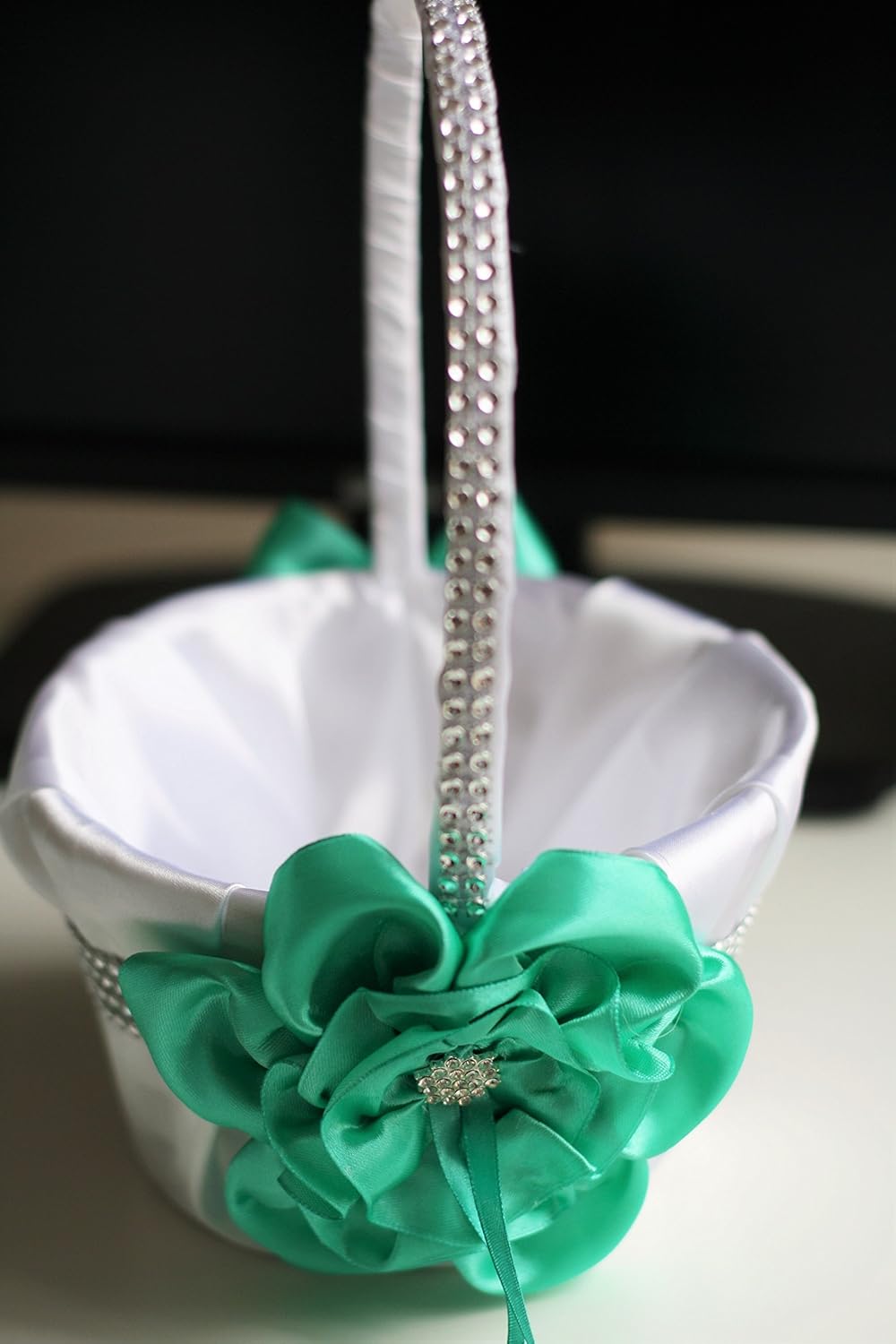 White Mint Green Flower Girl Basket/White Mint Green Turquoise Petals Basket/White