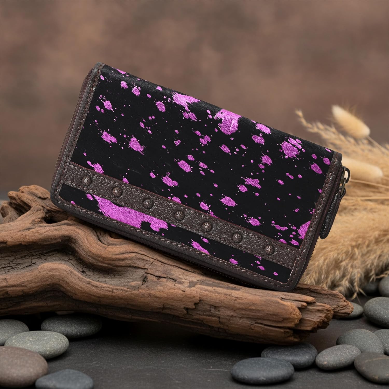 Merbaa Women's Ladies Cowhide Leather Wallet, Zip Around Wristlet Clutch Wallet for Women