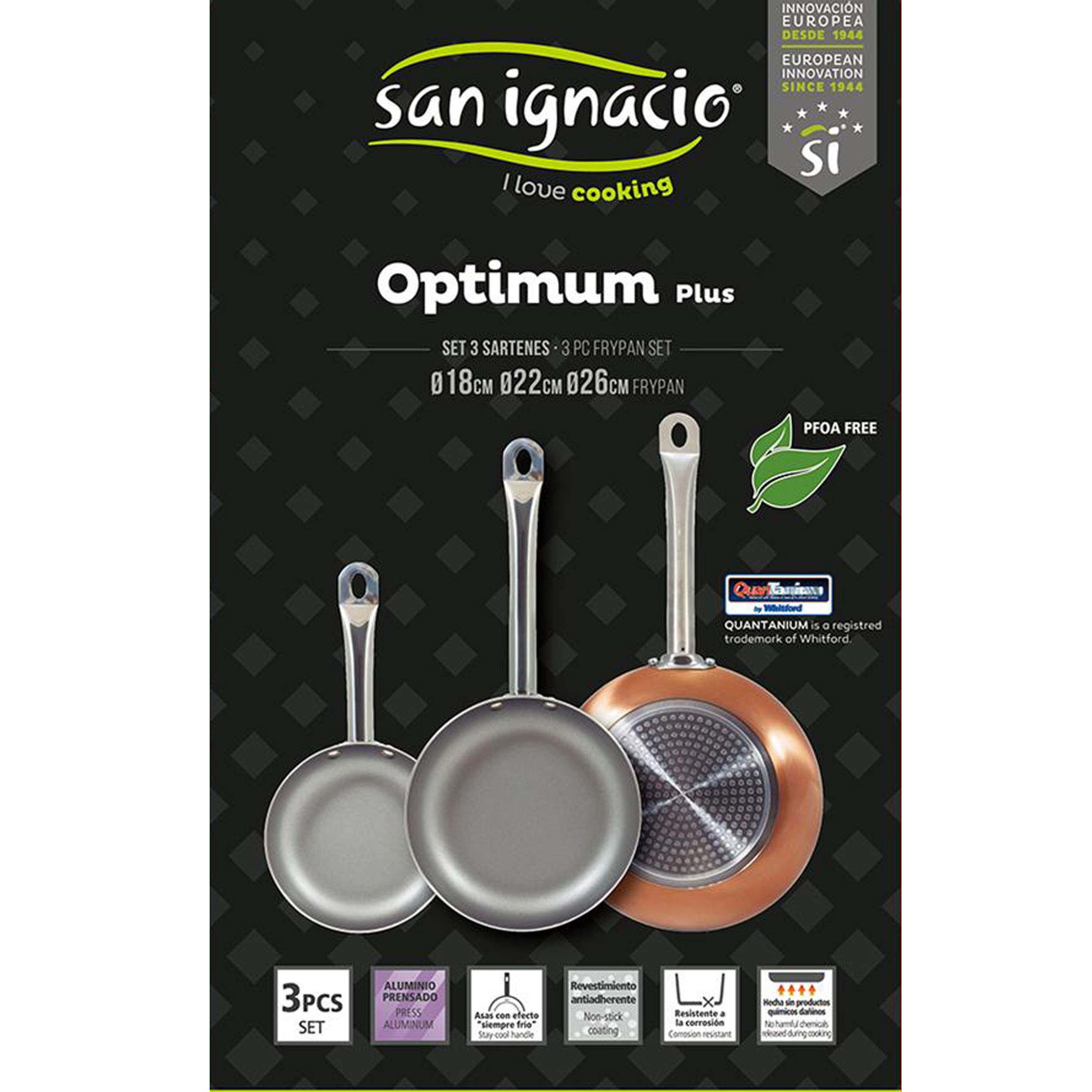San Ignacio Optimum Plus Set 3 Sartenes, Aluminio Prensado, Aptas para Inducción, 18, 22, 26 cm