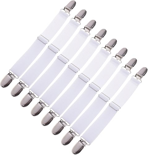 Cosmos Paquete de 8 sujetadores ajustables con tirantes y clips elásticos para sábanas, fundas de colchón, cojín de sofá