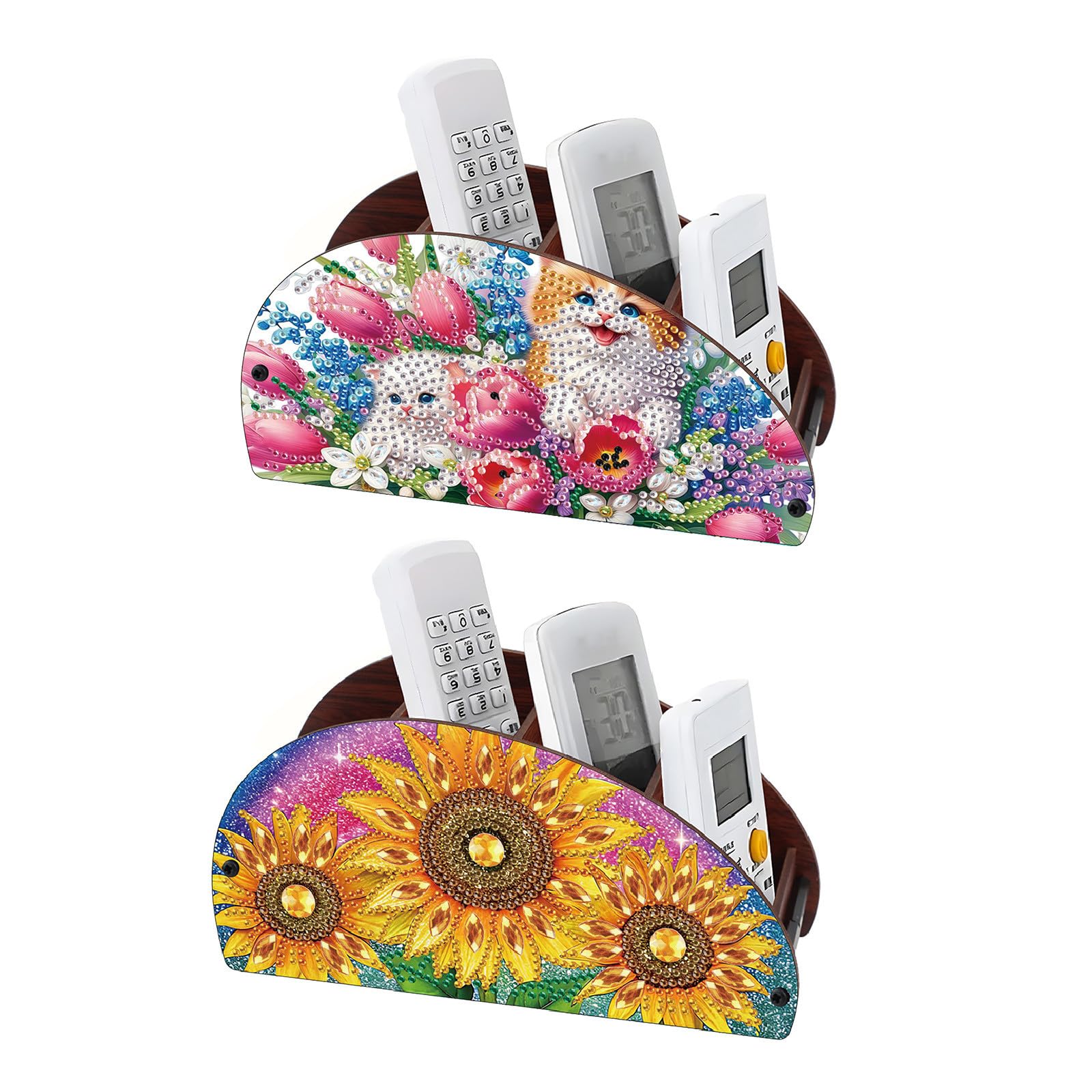 CXINLky Diamond Art Painting Remote Control Holder, Diamond Art Desktop Storage Box Made of Wood, Cosmetic Storage Box Organizer with 4 Compartments - 2 Pieces - C