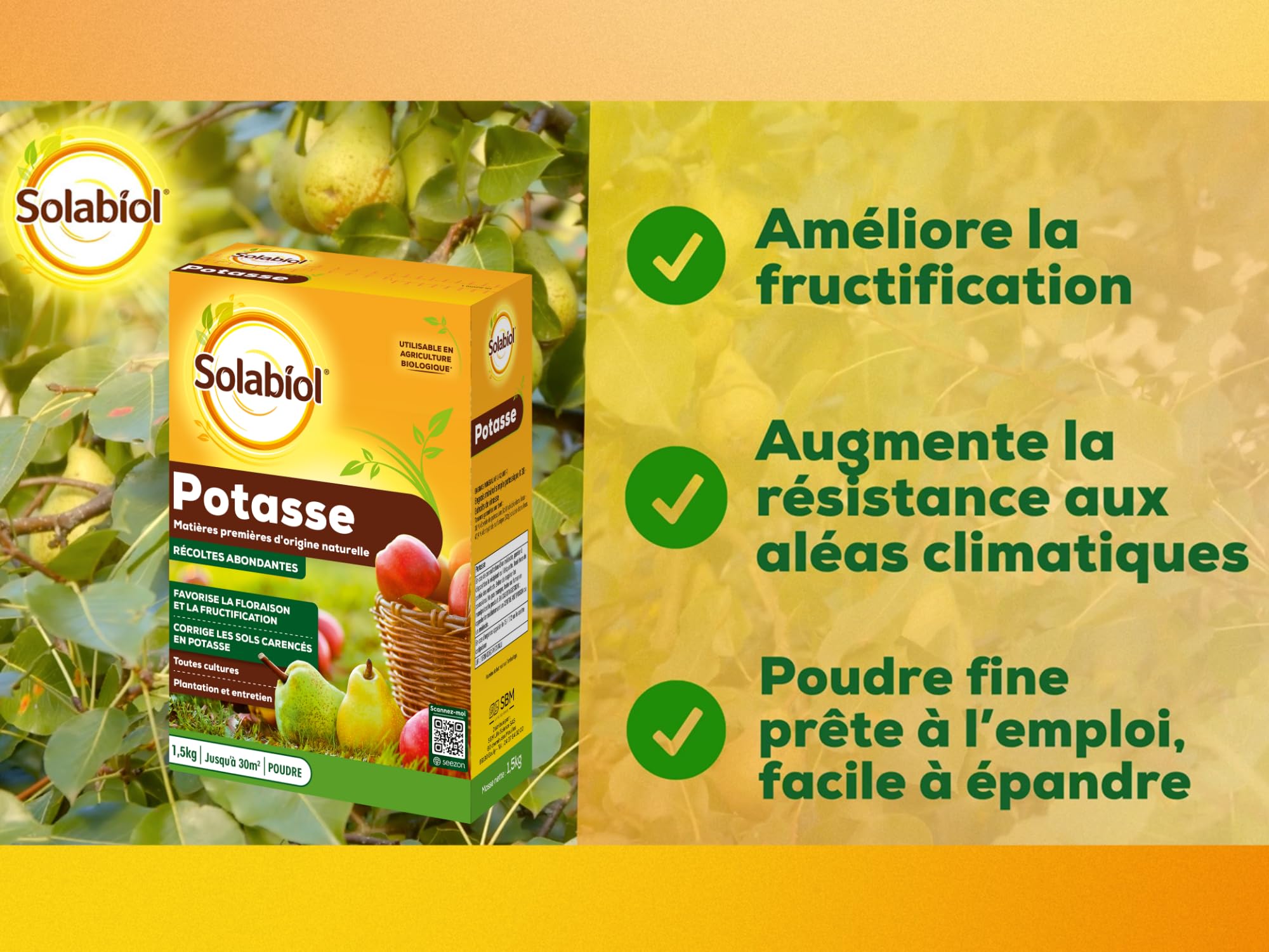 Solabiol Engrais Potasse - 1,5Kg - Jusqu'à 30m² - Améliore La Fructification - Facile A Épandre - pour Toutes Les Cultures - Utilisable en Agriculture Biologique SOPAS15G10N