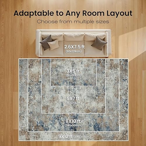 Vista 45 de Alfombra de área para sala de estar: 5 x 7 de interior, suave, esponjosa, alfombra abstracta para dormitorio, cocina, comedor, suelo, alfombra