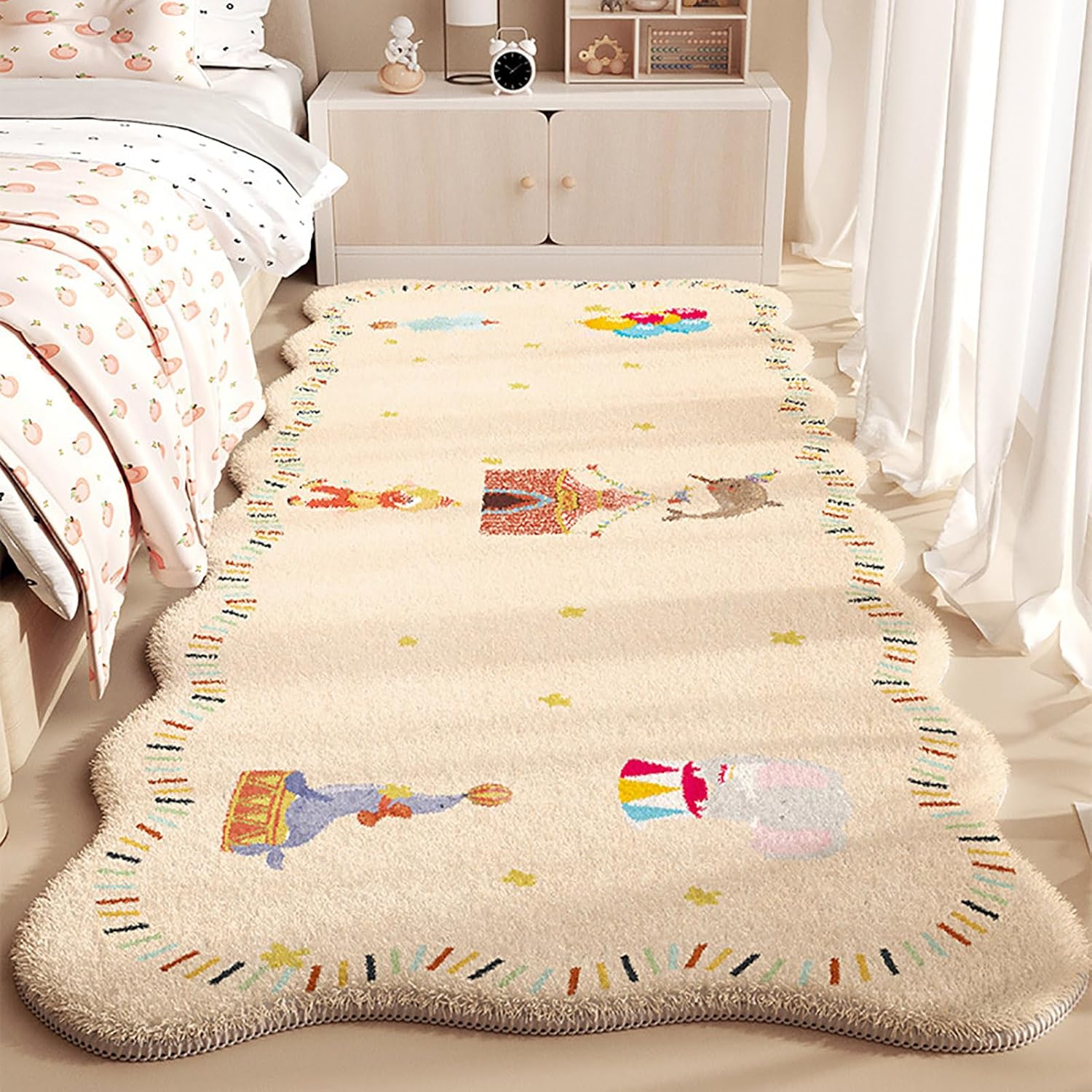 BK&MF Faux Wool Bedside Rug,Non-Slip Washable Floor Mat for Kids Bedroom, Soft Fluffy Nursery Carpet, Irregular for Bedside & Playroom,A,40x60cm(16x24inch)