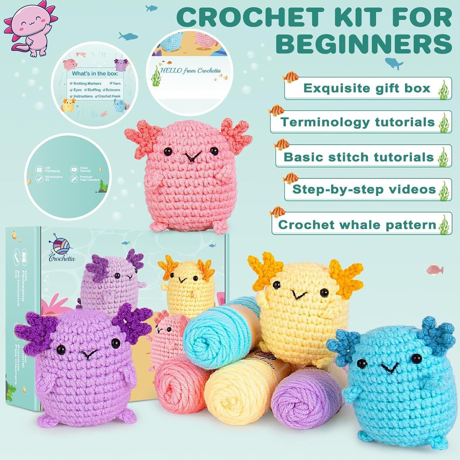Kit all'uncinetto per principianti,Kit all'uncinetto per animali,Artigianato per principianti | Strumento multifunzionale per maglieria artigianale per amiche, magliaie esperte, mamme e principianti