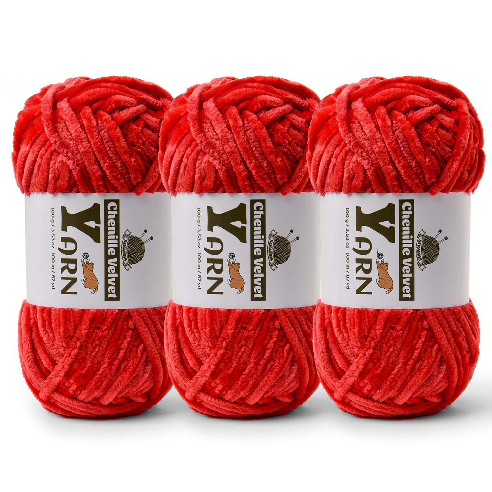 Chenille Crochet Red Yarn 3 Pack