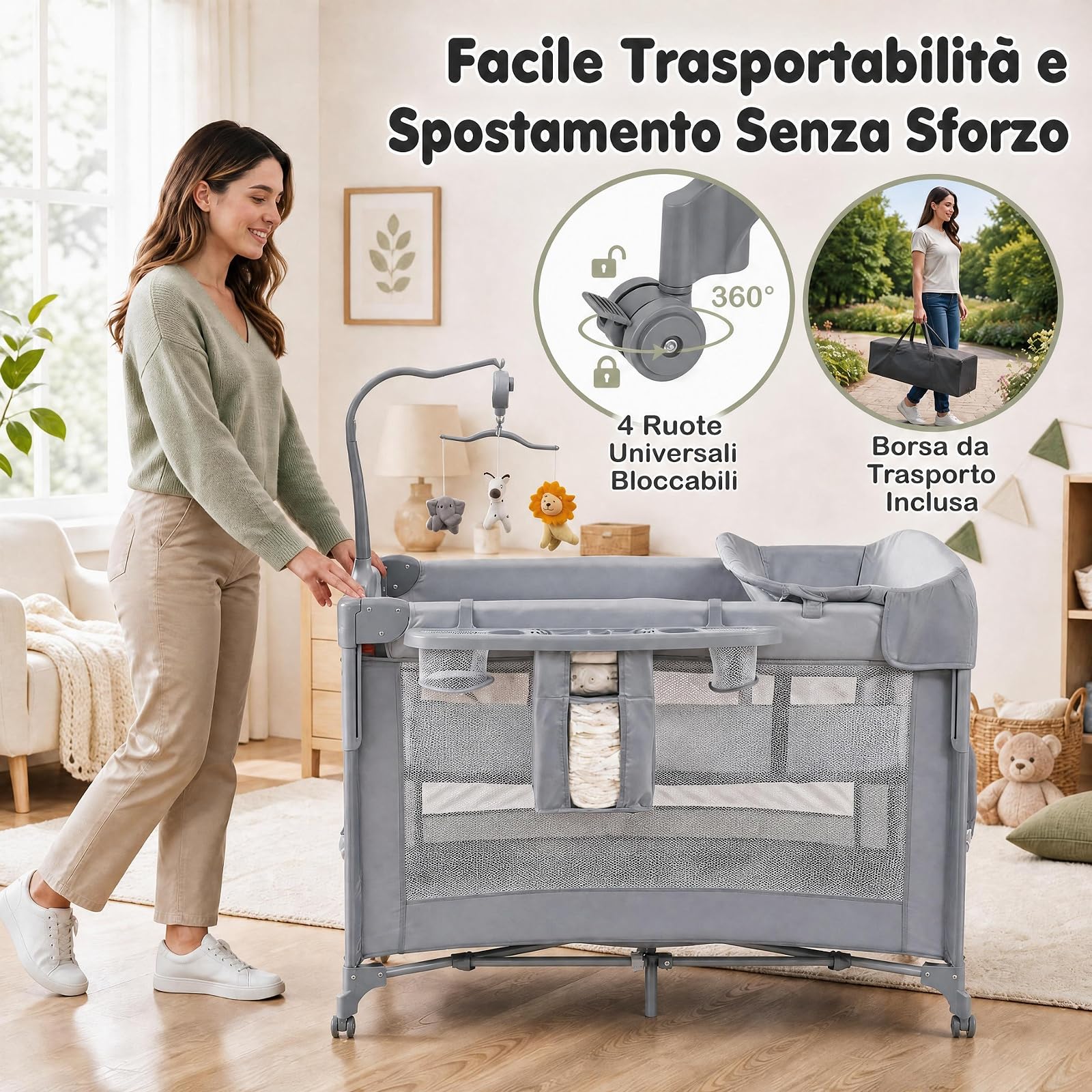 RELAX4LIFE Lettino da Campeggio per Bambini con Fasciatoio, Grigio