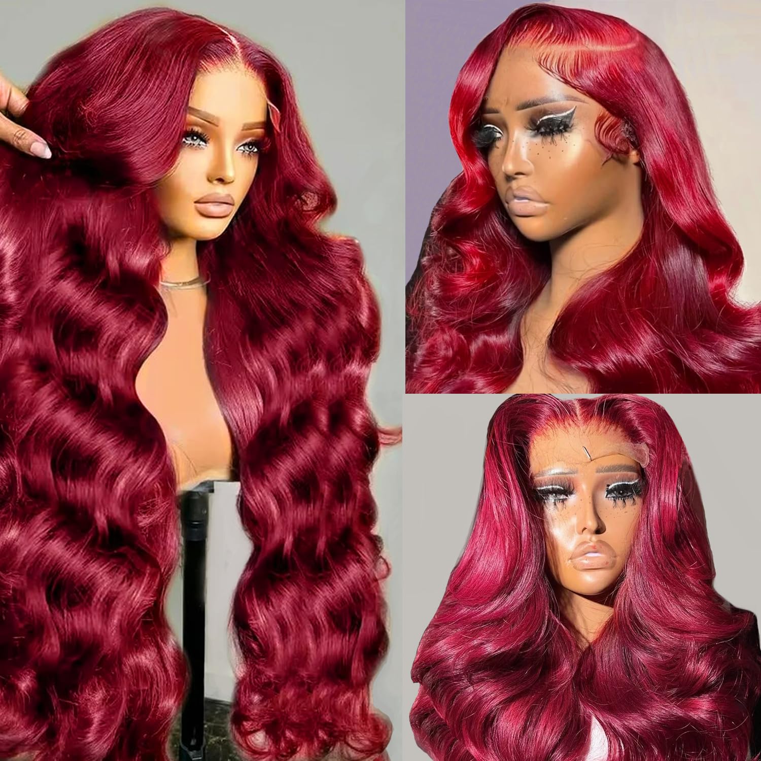 99j Burgundy Lace Front Wigs Human Hair, 30 Inch Body Wave 13x6 Lace Front Wigs Human Hair, 99j Red Wine Body Wave Glueless Wig Human Hair Pre Plucked
